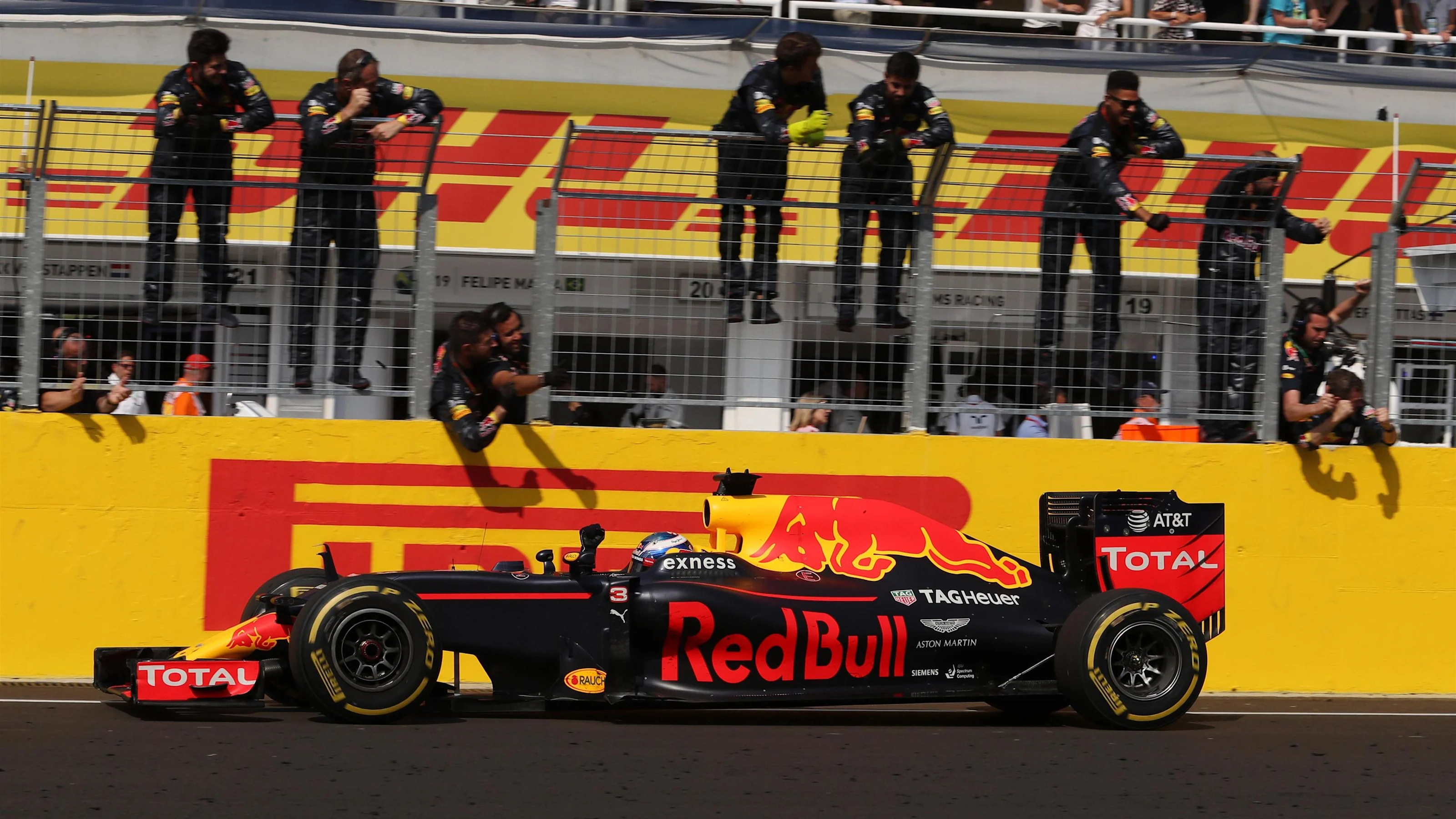 Third placed Daniel Ricciardo (AUS) Red Bull Racing RB12 crosses the line at Formula One World