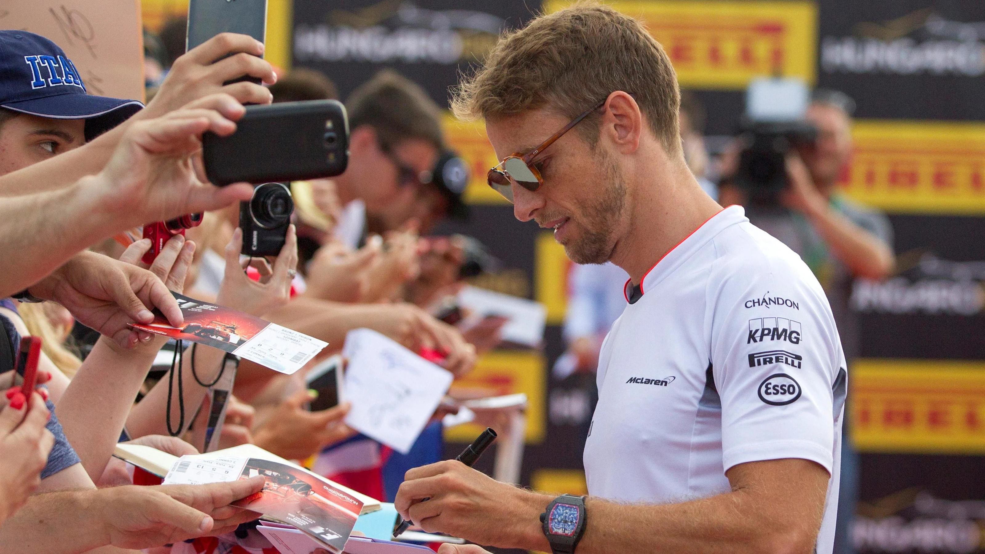 Jenson Button (GBR) McLaren signs autographs for the fans at Formula One World Championship, Rd11,