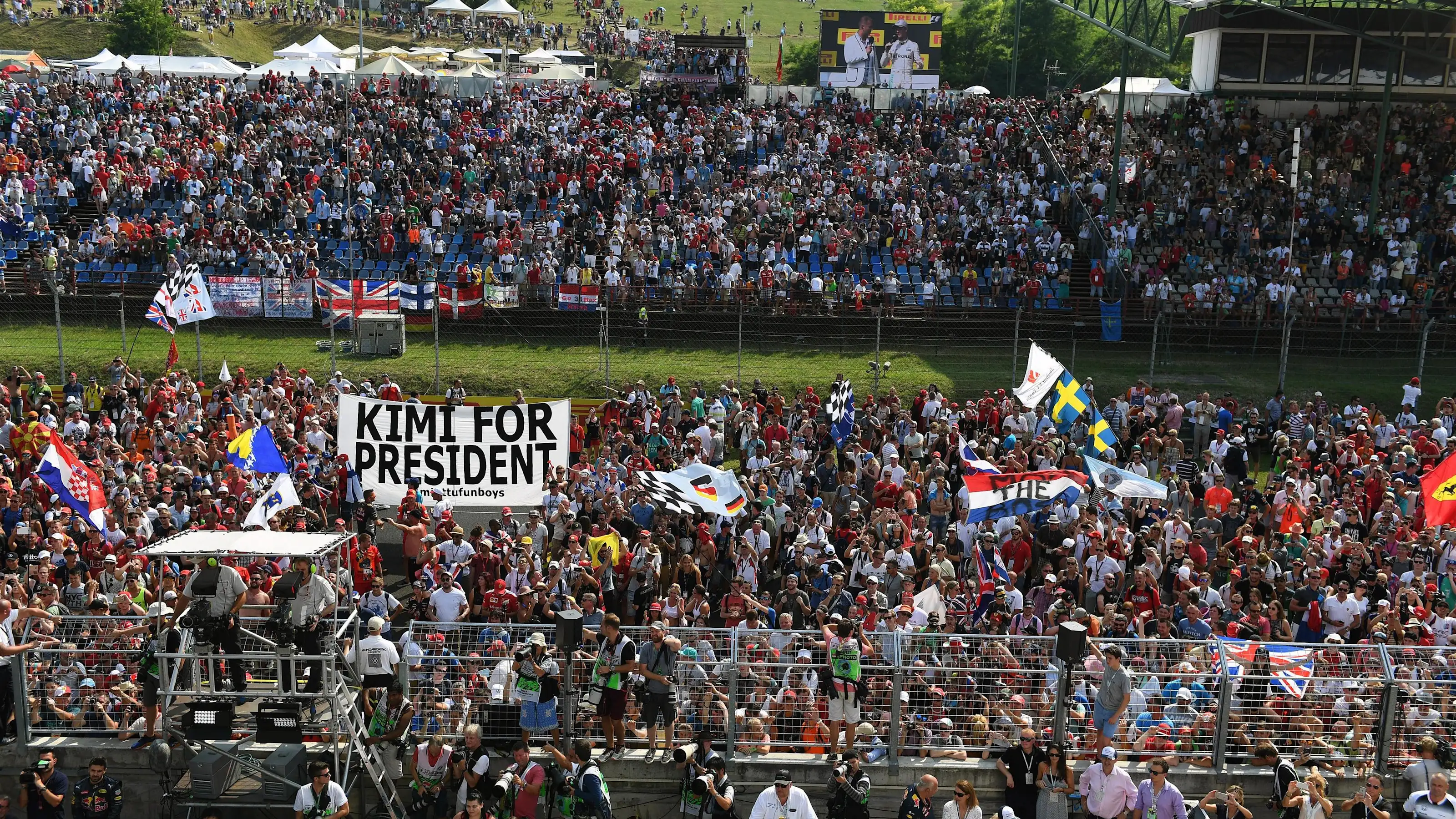 Fans and banners at Formula One World Championship, Rd11, Hungarian Grand Prix, Race, Hungaroring,