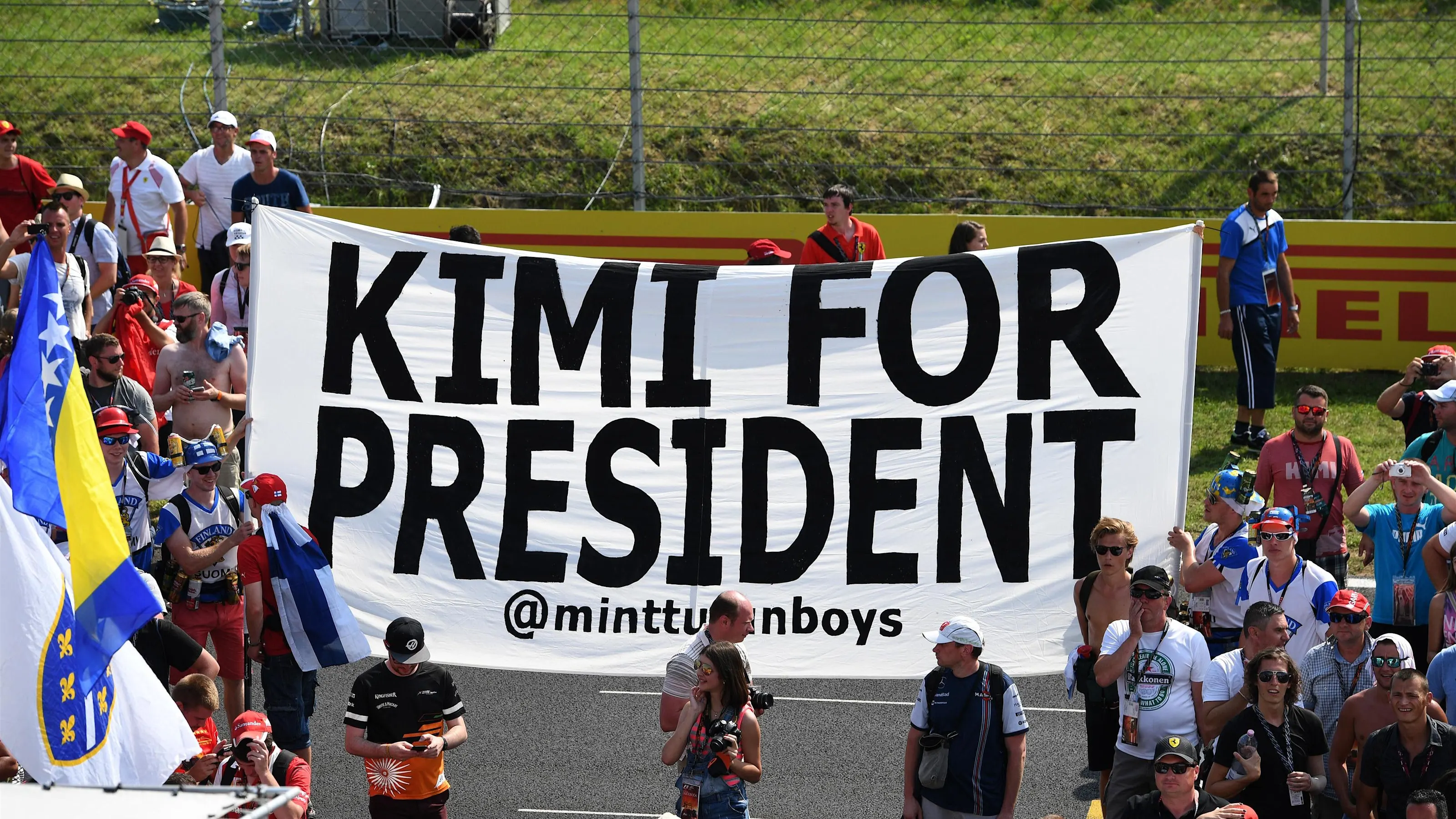 Kimi Raikkonen (FIN) Ferrari fans and banner at Formula One World Championship, Rd11, Hungarian