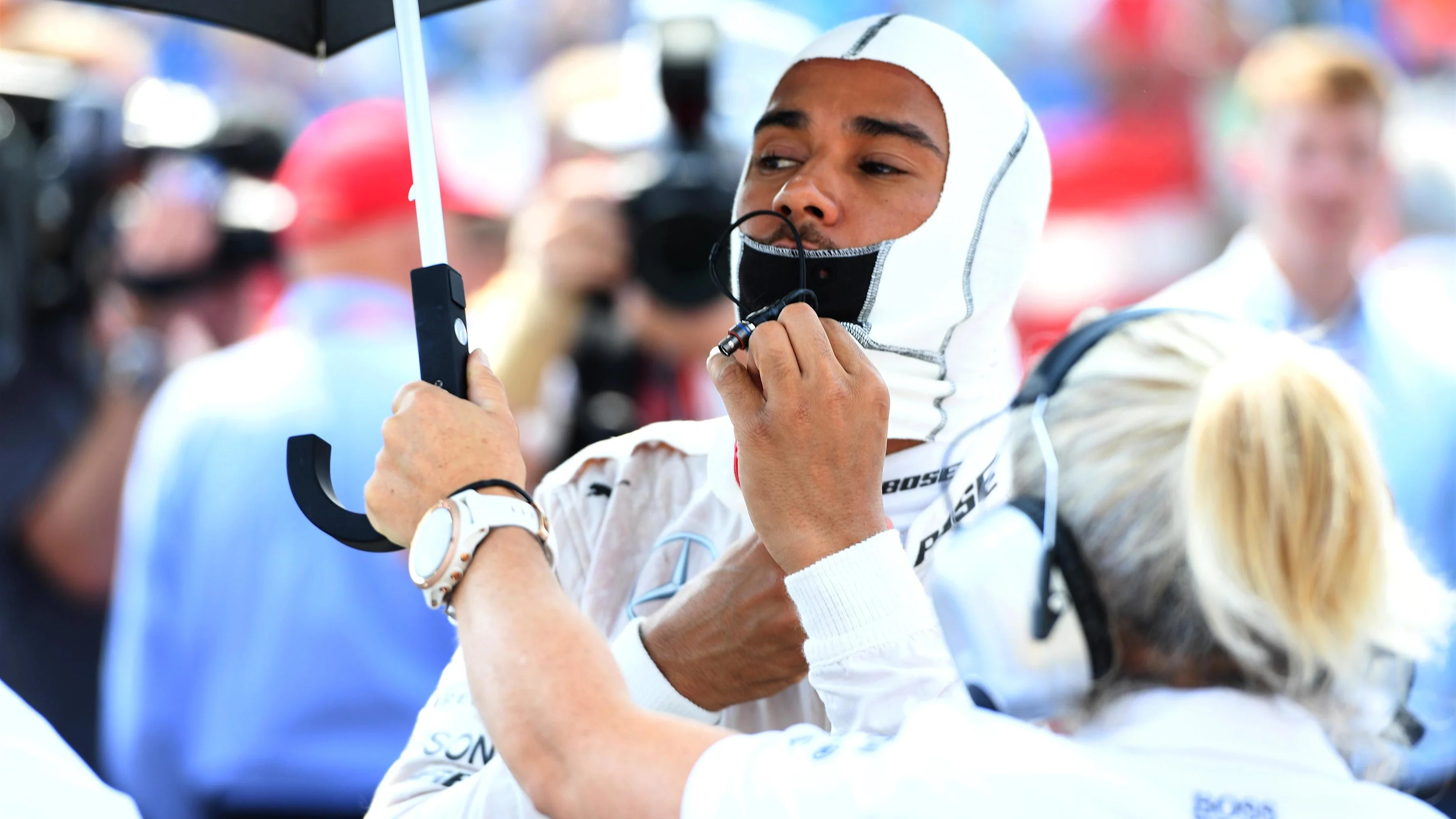 Lewis Hamilton (GBR) Mercedes AMG F1 on the grid at Formula One World Championship, Rd11, Hungarian