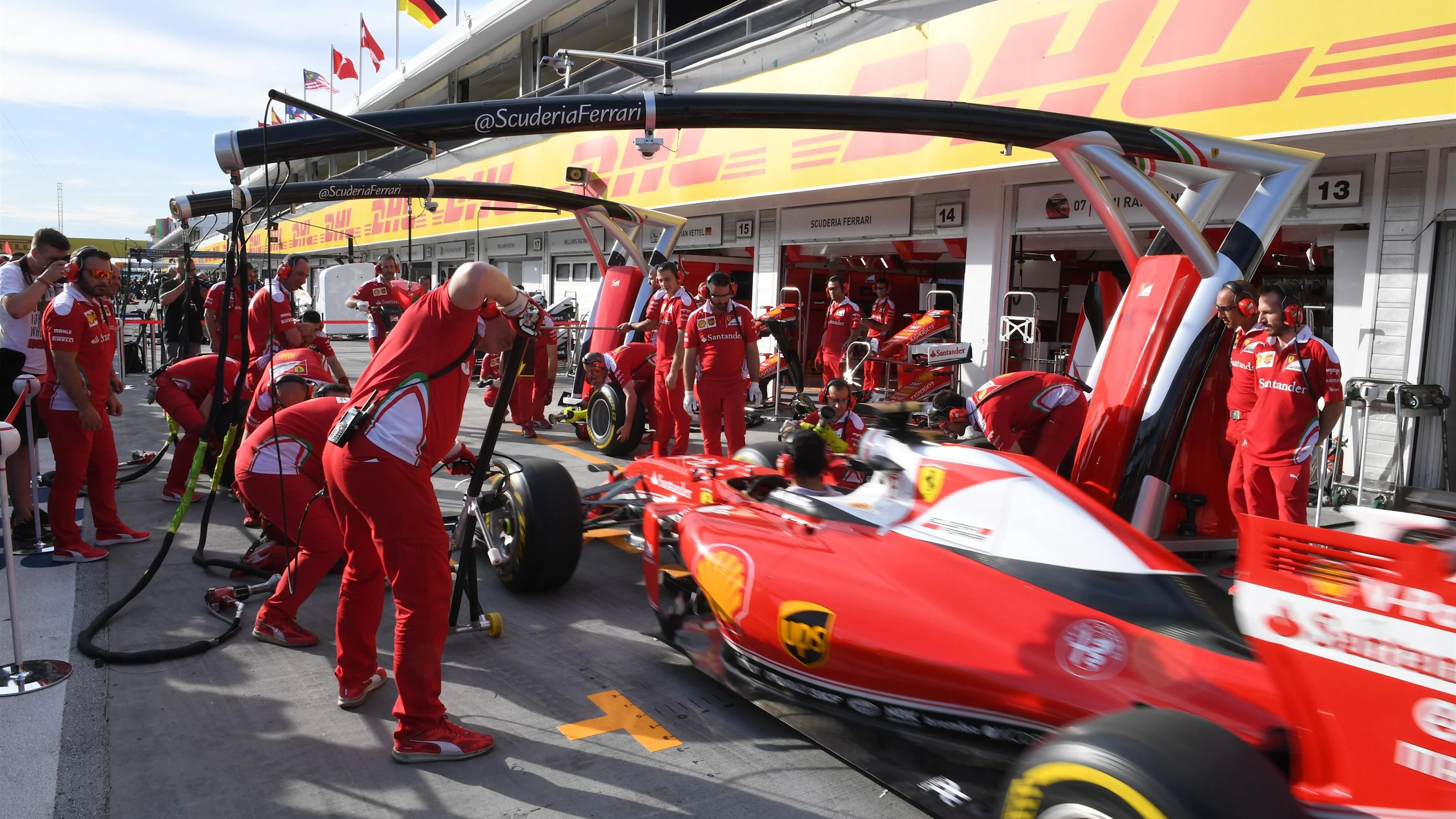 Ferrari pit stop practice at Formula One World Championship, Rd11, Preparations, Hungaroring,