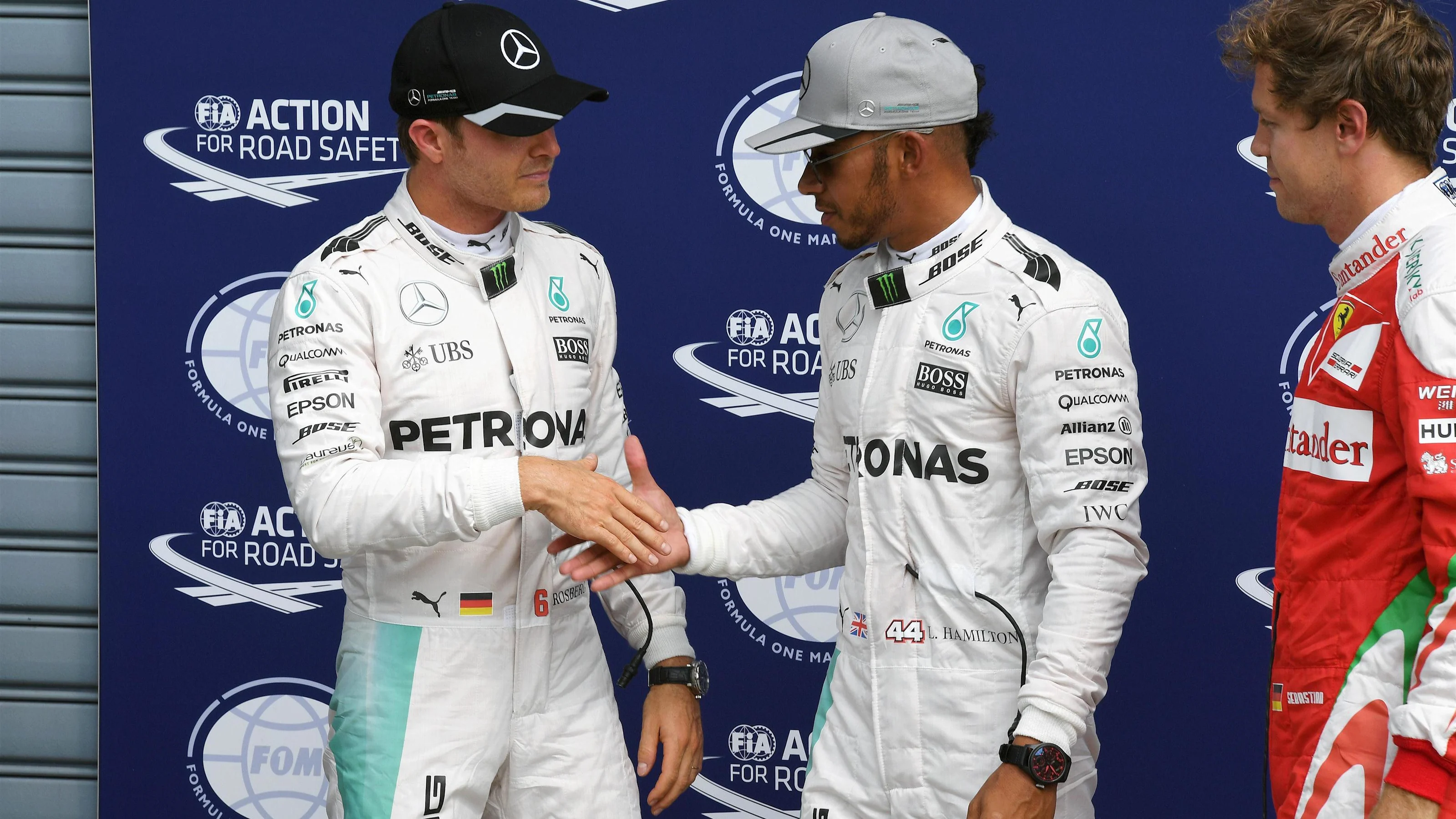 Pole sitter Lewis Hamilton (GBR) Mercedes AMG F1 and Nico Rosberg (GER) Mercedes AMG F1 celebrate