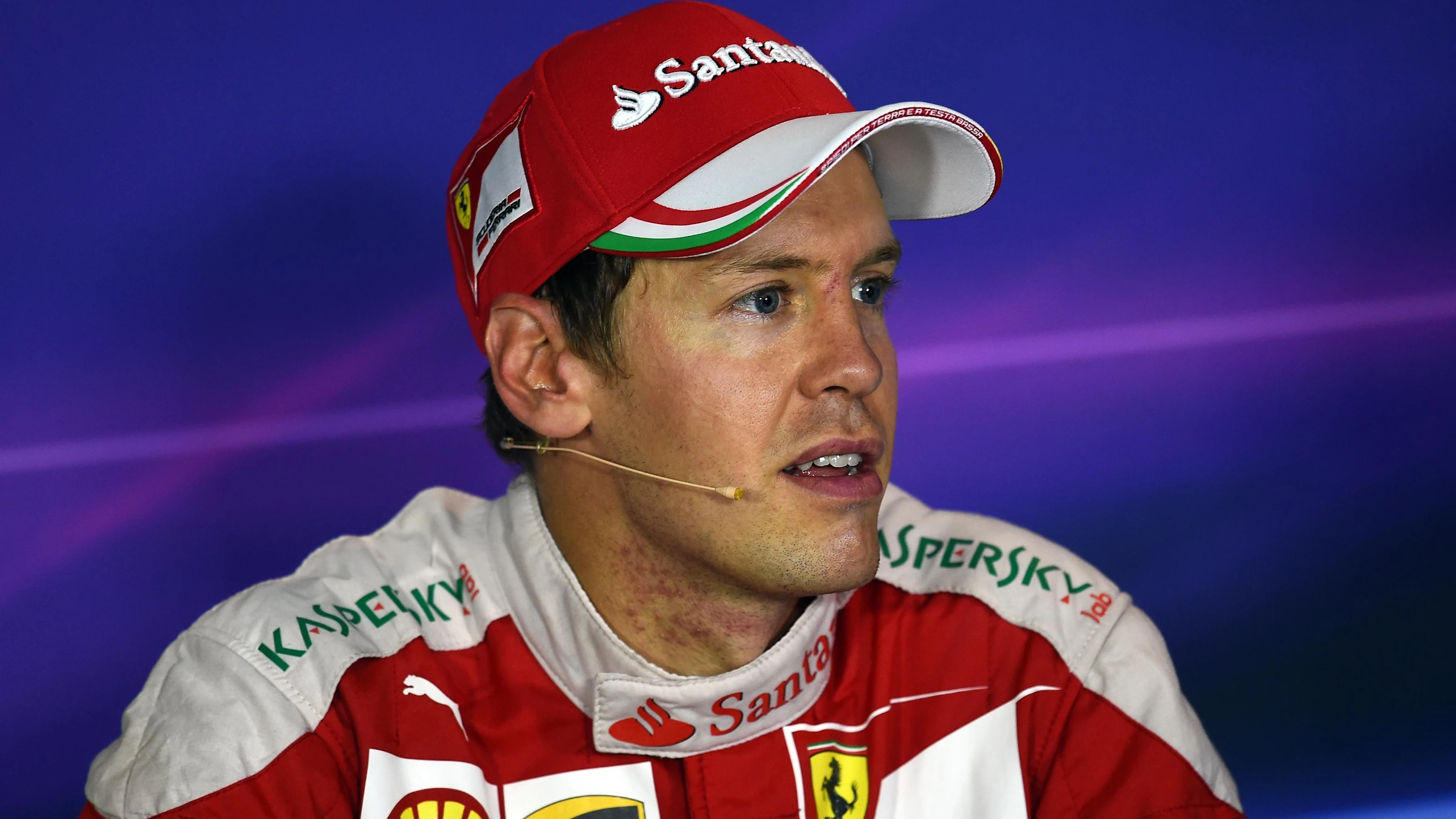 Sebastian Vettel (GER) Ferrari in the Press Conference at Formula One World Championship, Rd14,