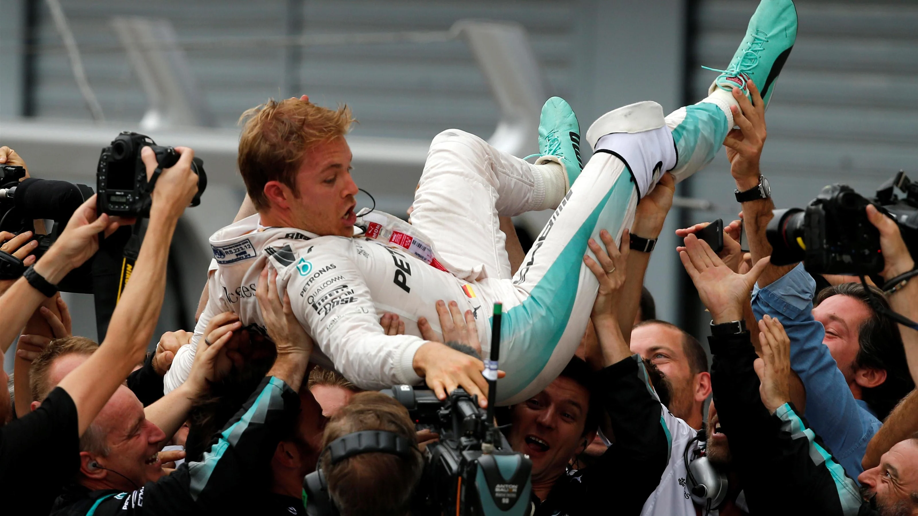 Race winner Nico Rosberg (GER) Mercedes AMG F1 celebrates in parc ferme at Formula One World
