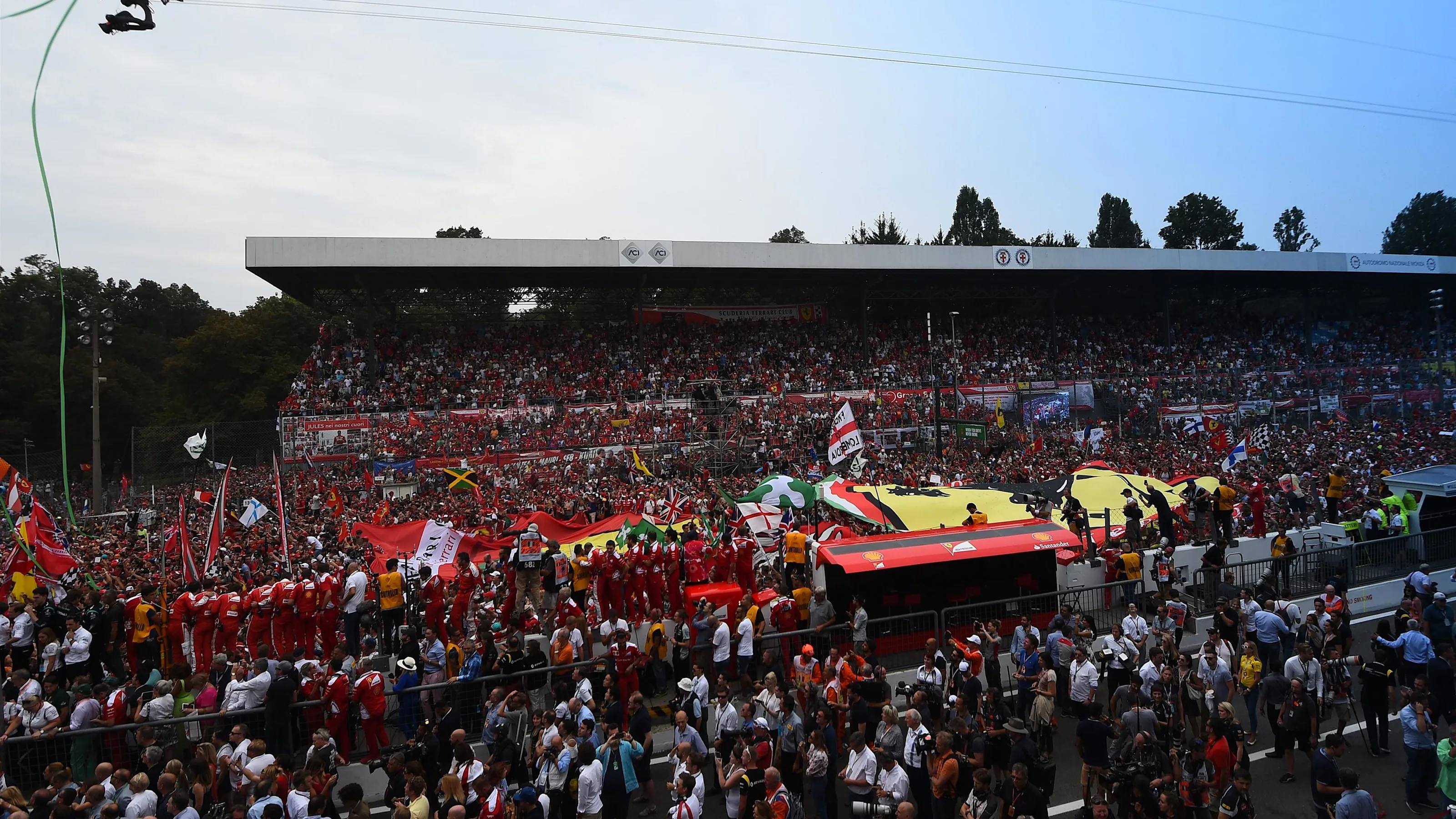 Fans and giant flag at Formula One World Championship, Rd14, Italian Grand Prix, Race, Monza,