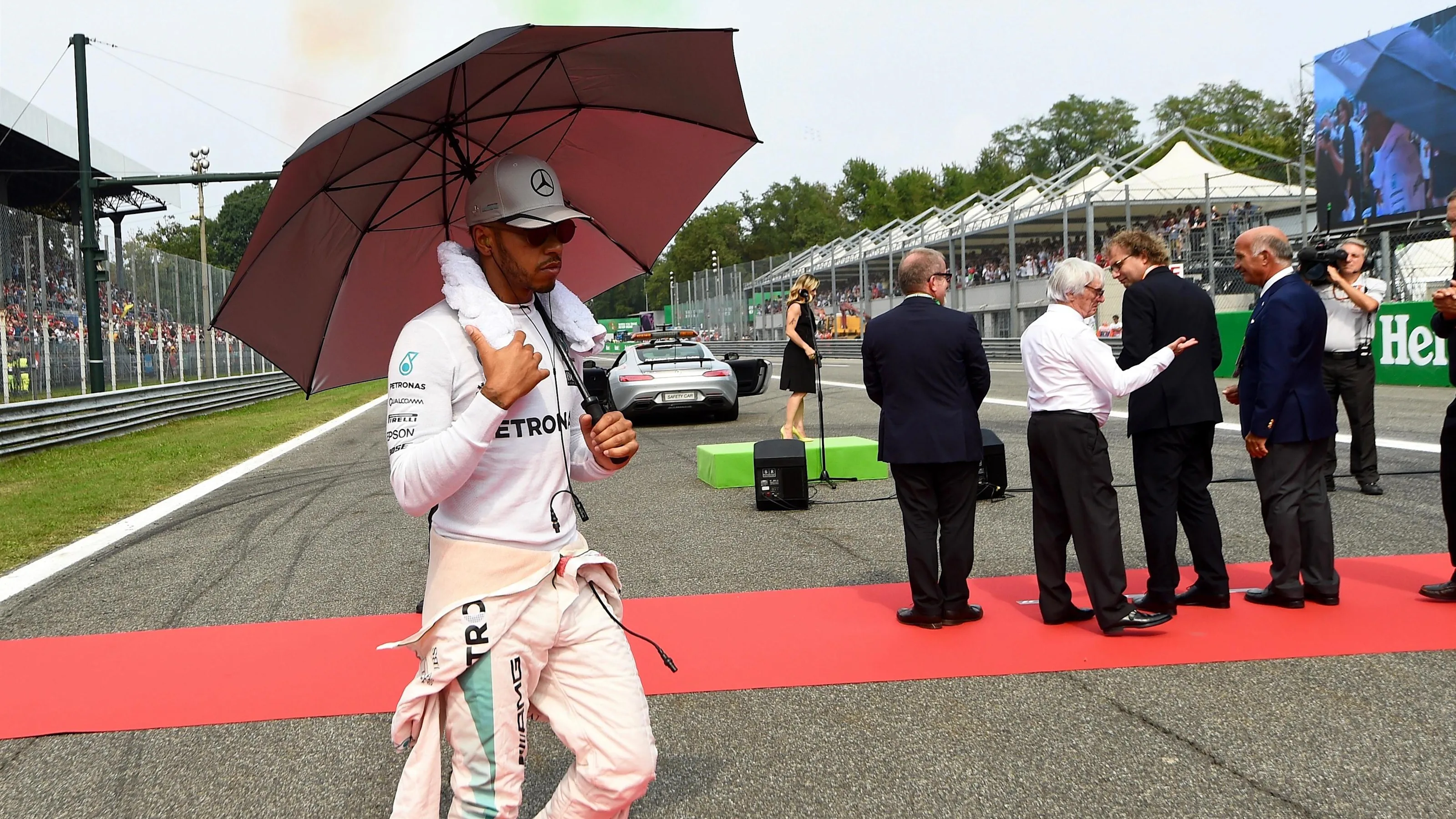 Lewis Hamilton (GBR) Mercedes AMG F1 on the grid at Formula One World Championship, Rd14, Italian
