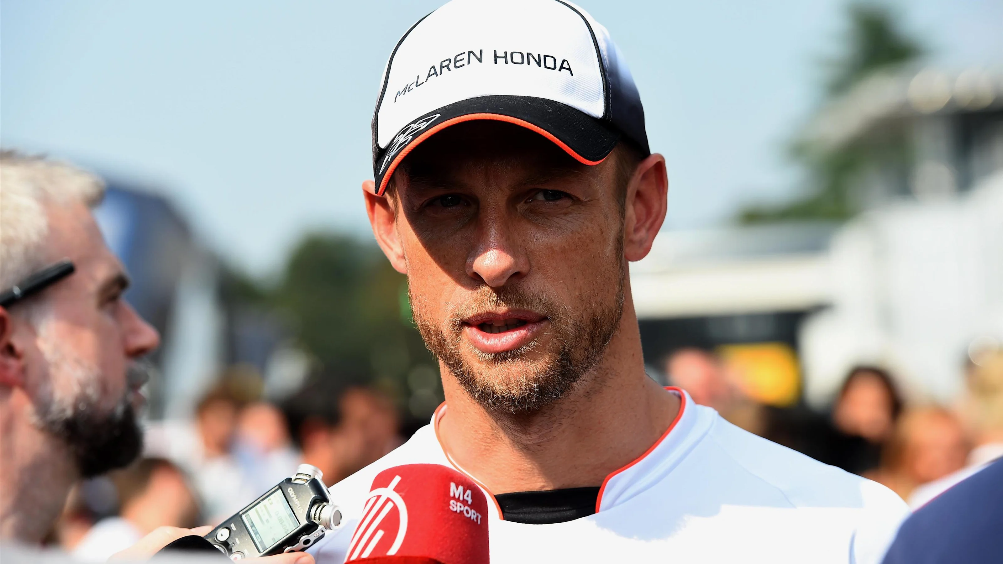 Jenson Button (GBR) McLaren talks to the media at Formula One World Championship, Rd14, Italian
