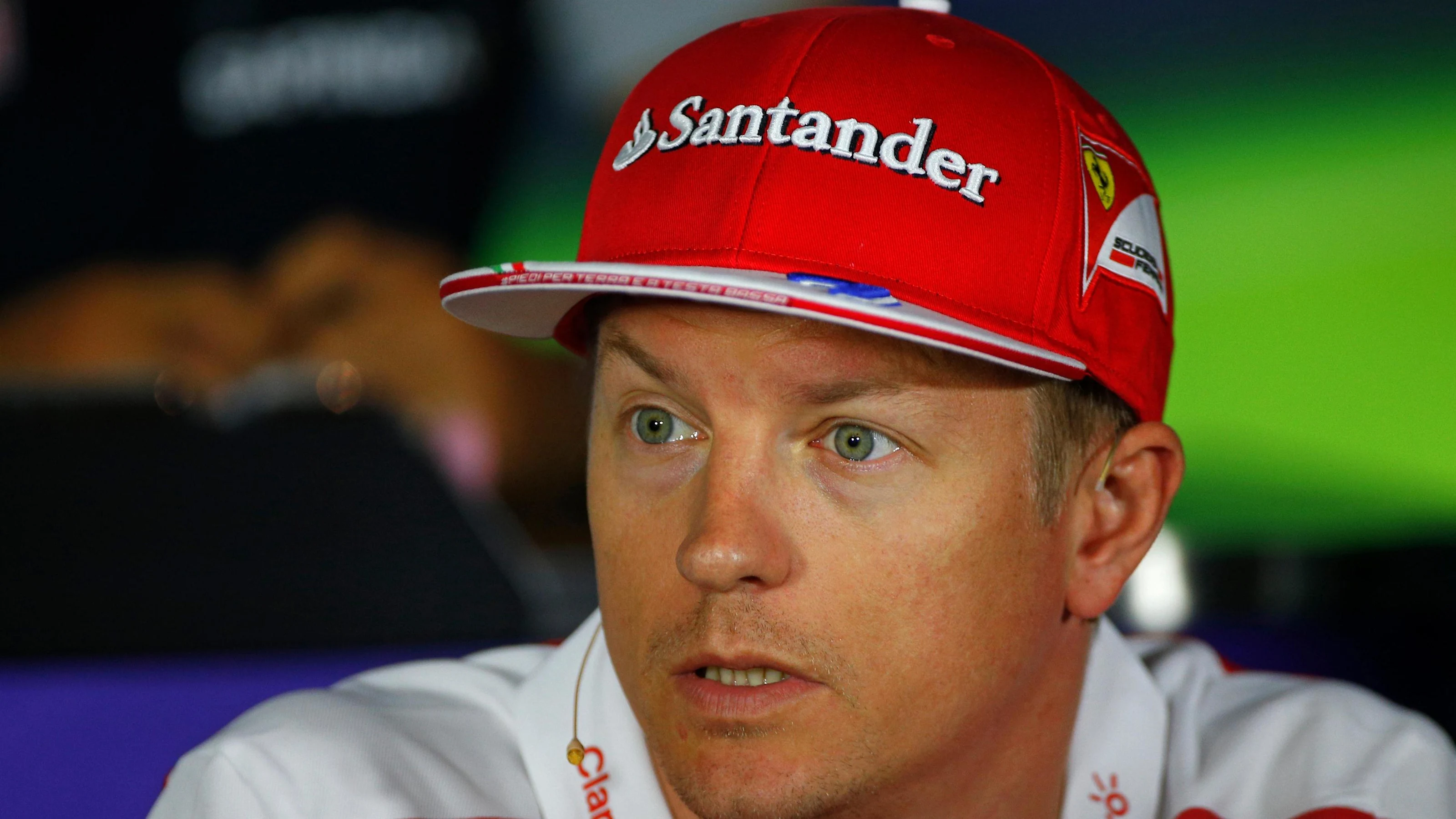 Kimi Raikkonen (FIN) Ferrari in the Press Conference at Formula One World Championship, Rd14,