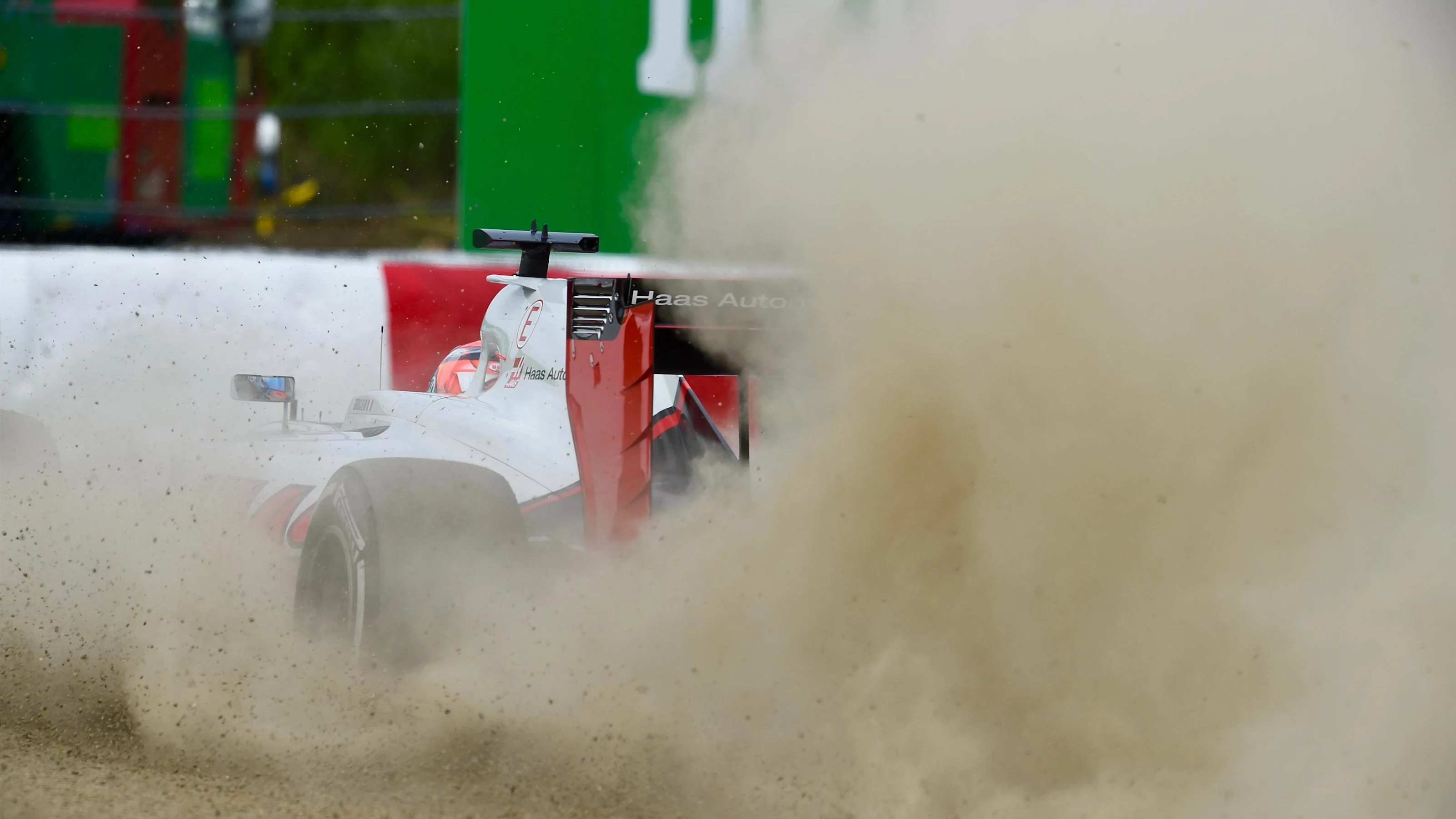 Romain Grosjean (FRA) Haas VF-16 locks up and takes a trip through the gravel in FP1 at Formula One