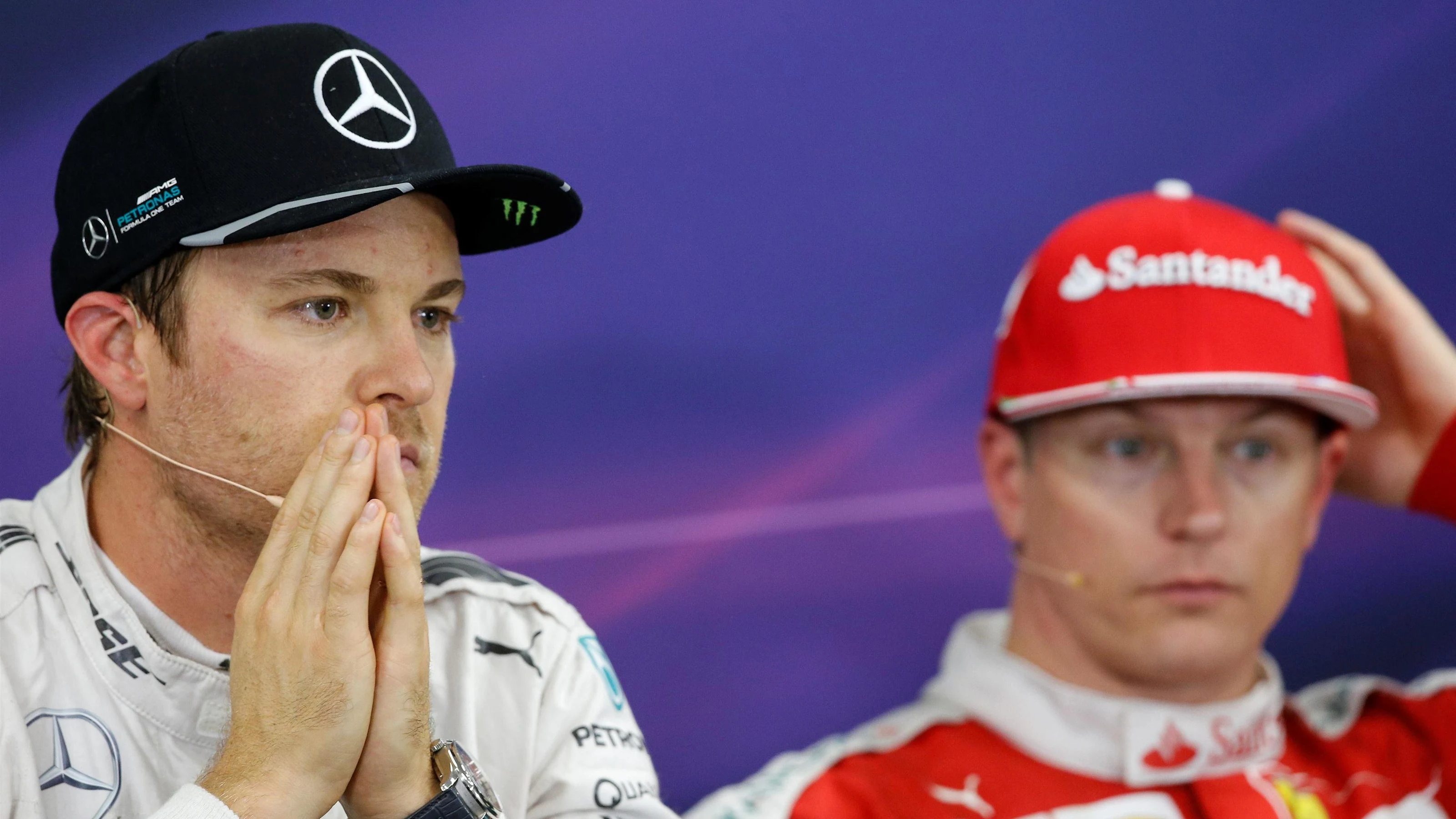 Pole sitter Nico Rosberg (GER) Mercedes AMG F1 and Kimi Raikkonen (FIN) Ferrari in the Press