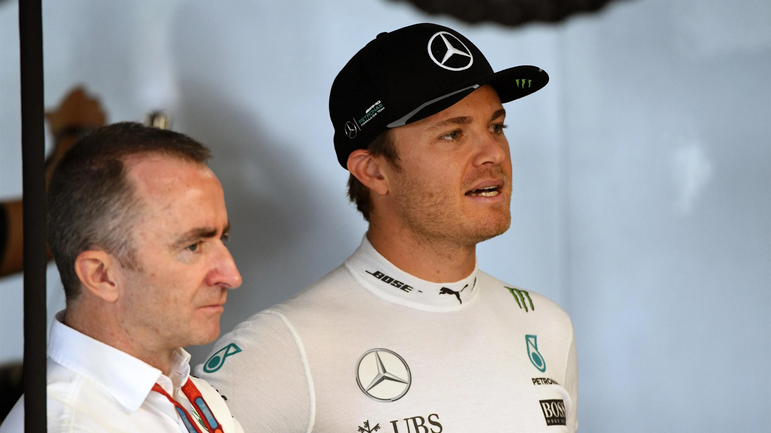 Paddy Lowe (GBR) Mercedes AMG F1 Executive Director (Technical) and Nico Rosberg (GER) Mercedes AMG
