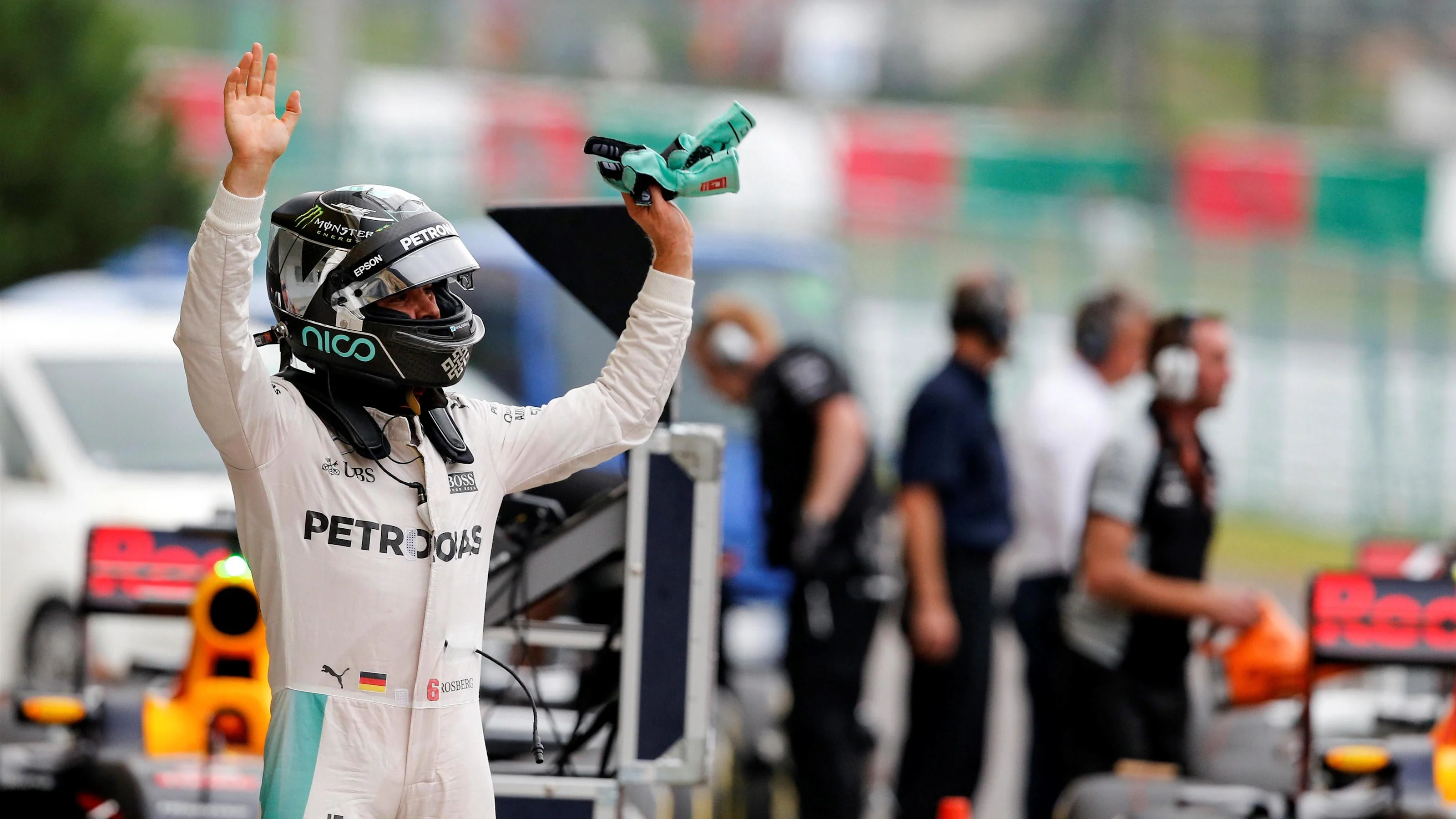 Poles sitter Nico Rosberg (GER) Mercedes AMG F1 celebrates in parc ferme at Formula One World
