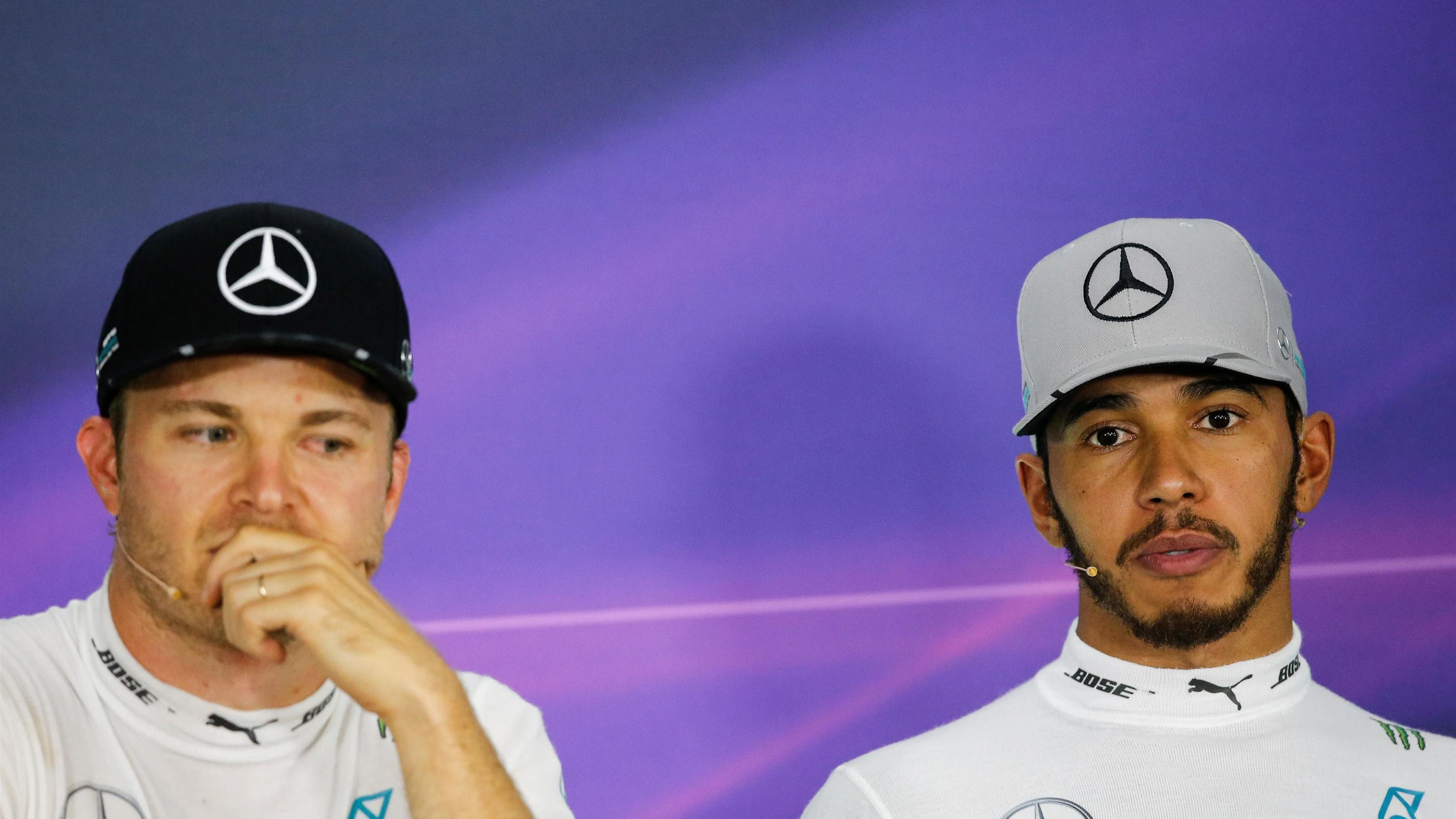 Race winner Nico Rosberg (GER) Mercedes AMG F1 and Lewis Hamilton (GBR) Mercedes AMG F1 in the