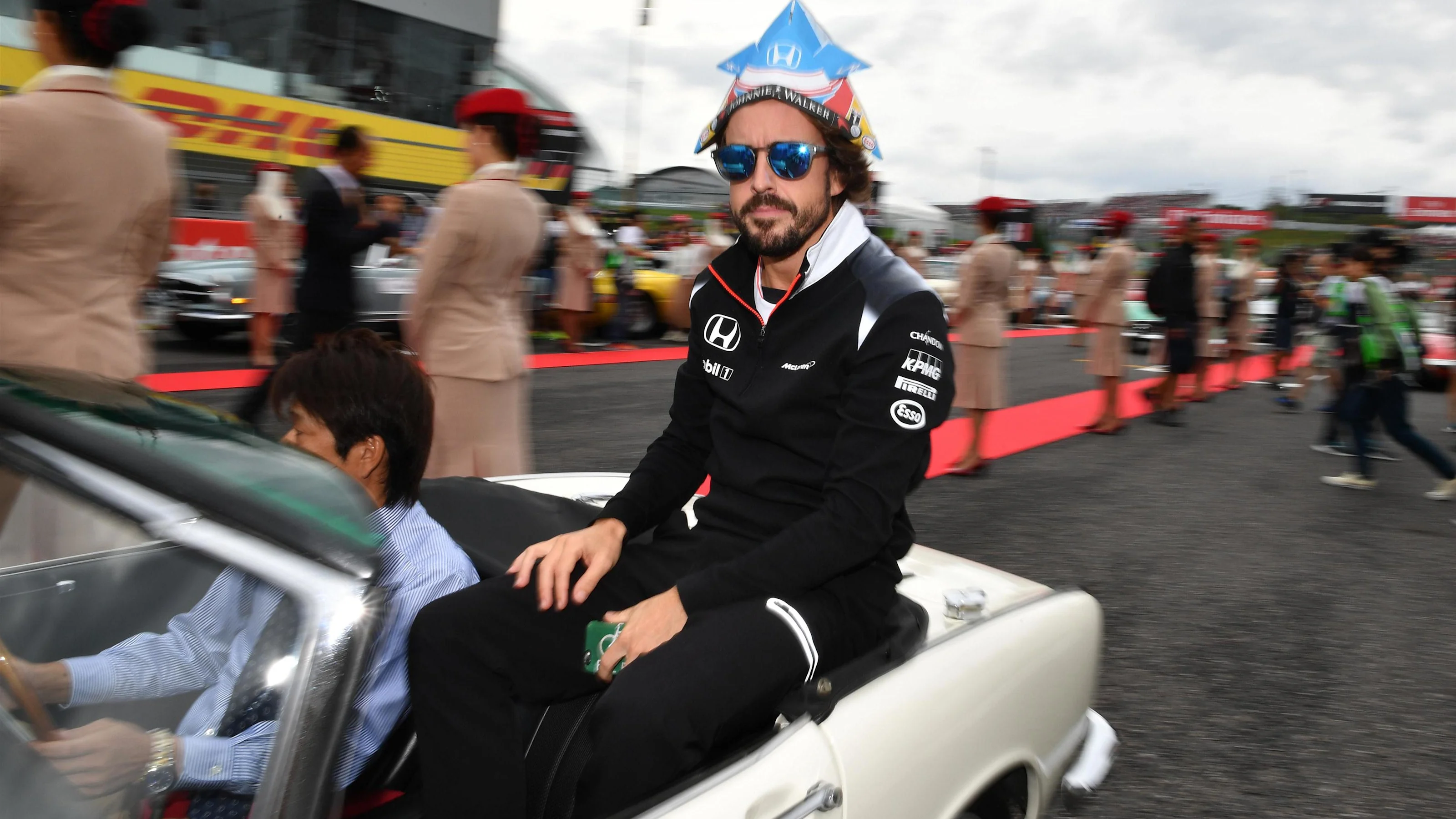 Fernando Alonso (ESP) McLaren on the drivers parade at Formula One World Championship, Rd17,