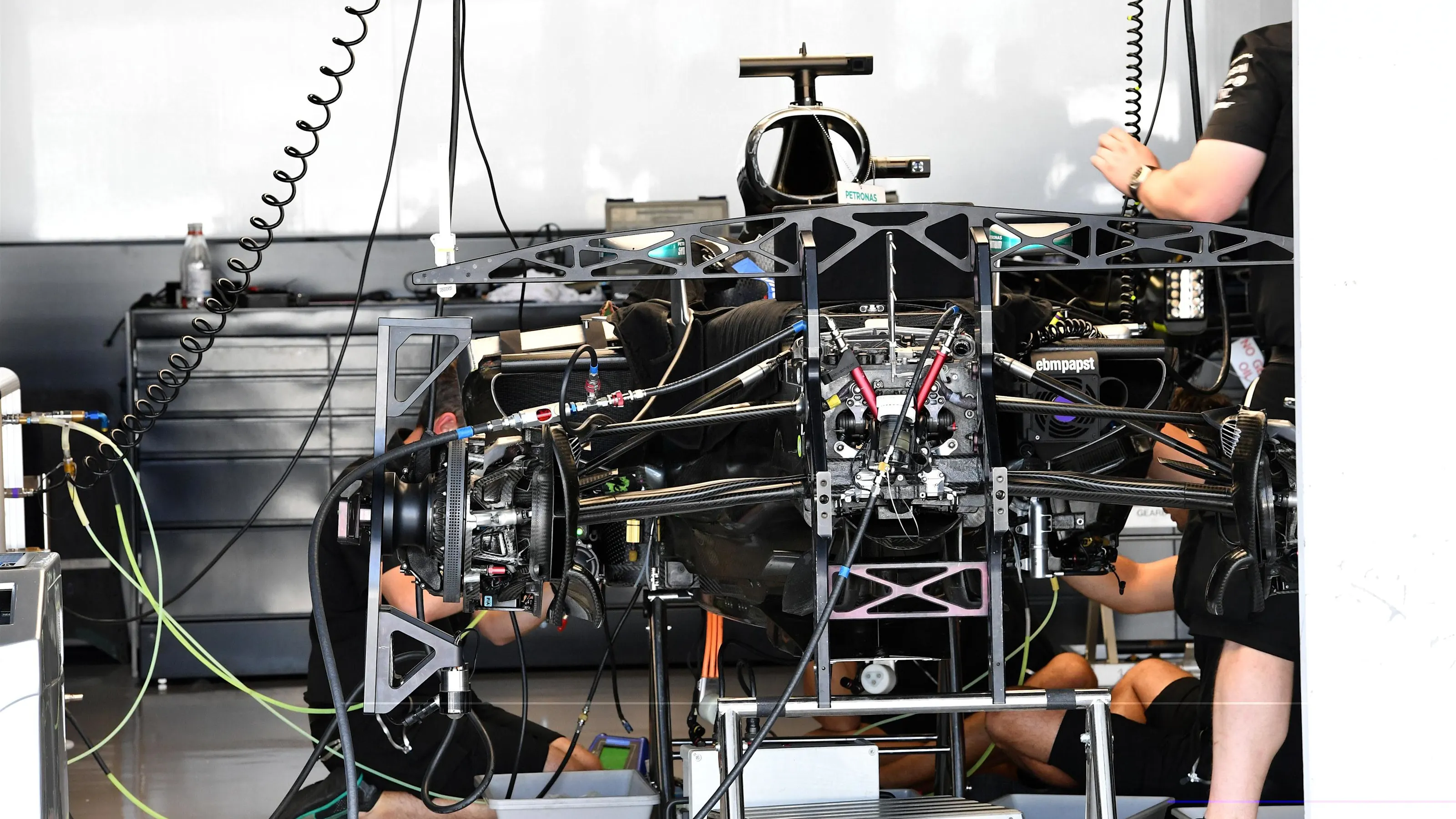 Mercedes-Benz F1 W07 Hybrid in the garage at Formula One World Championship, Rd17, Japanese Grand