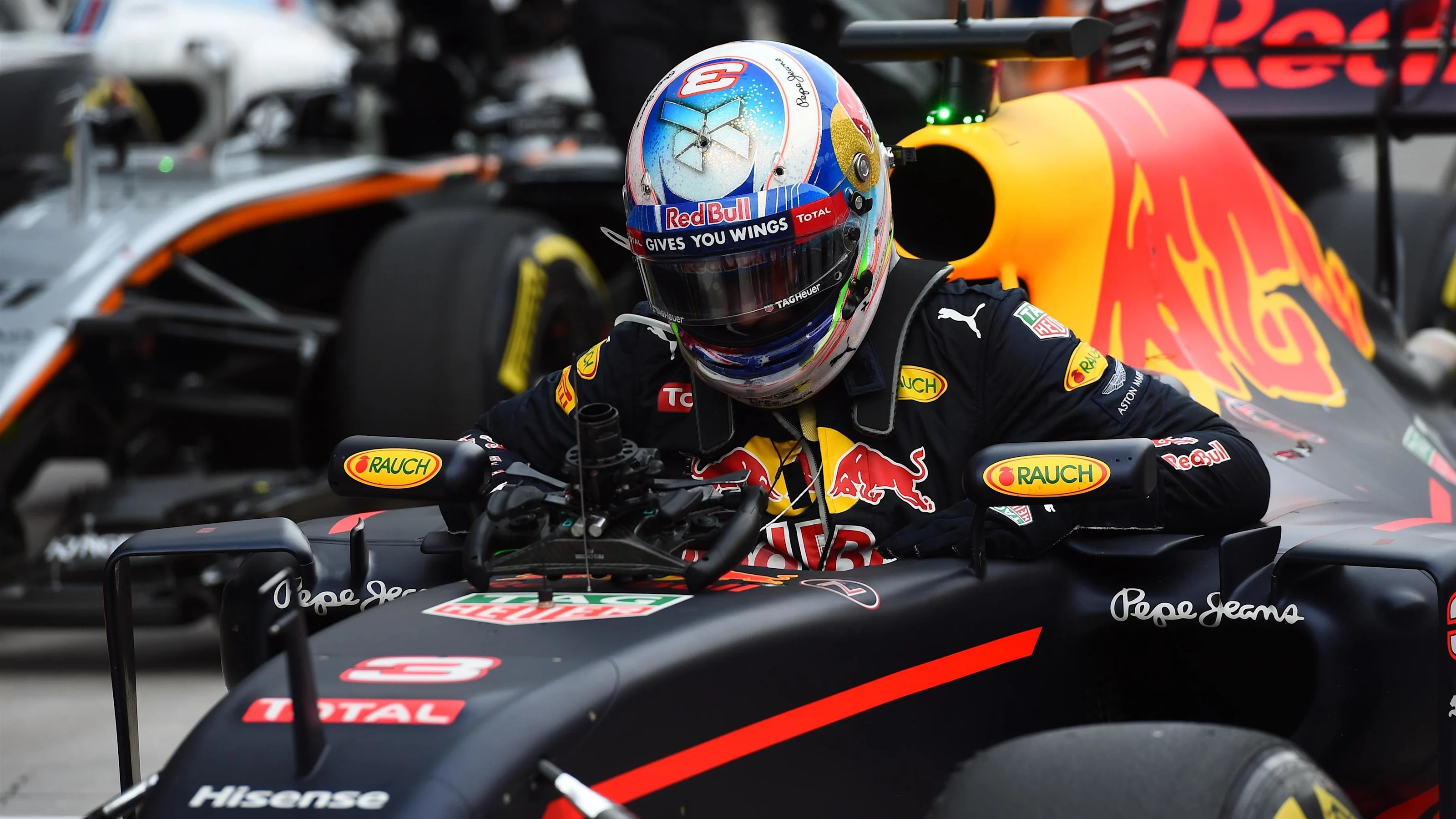 Daniel Ricciardo (AUS) Red Bull Racing arrives in parc ferme at Formula One World Championship,