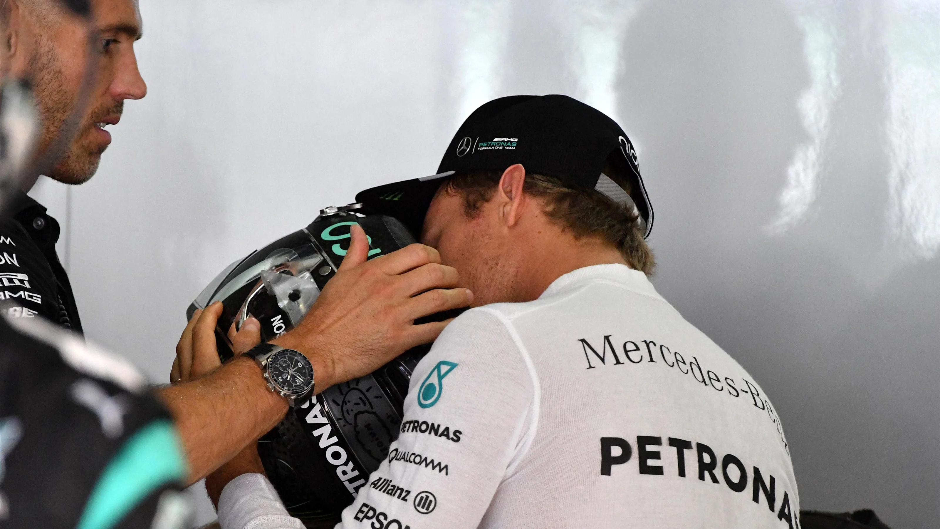 Nico Rosberg (GER) Mercedes AMG F1 with his trainer Daniel Schloesser (GER) at Formula One World