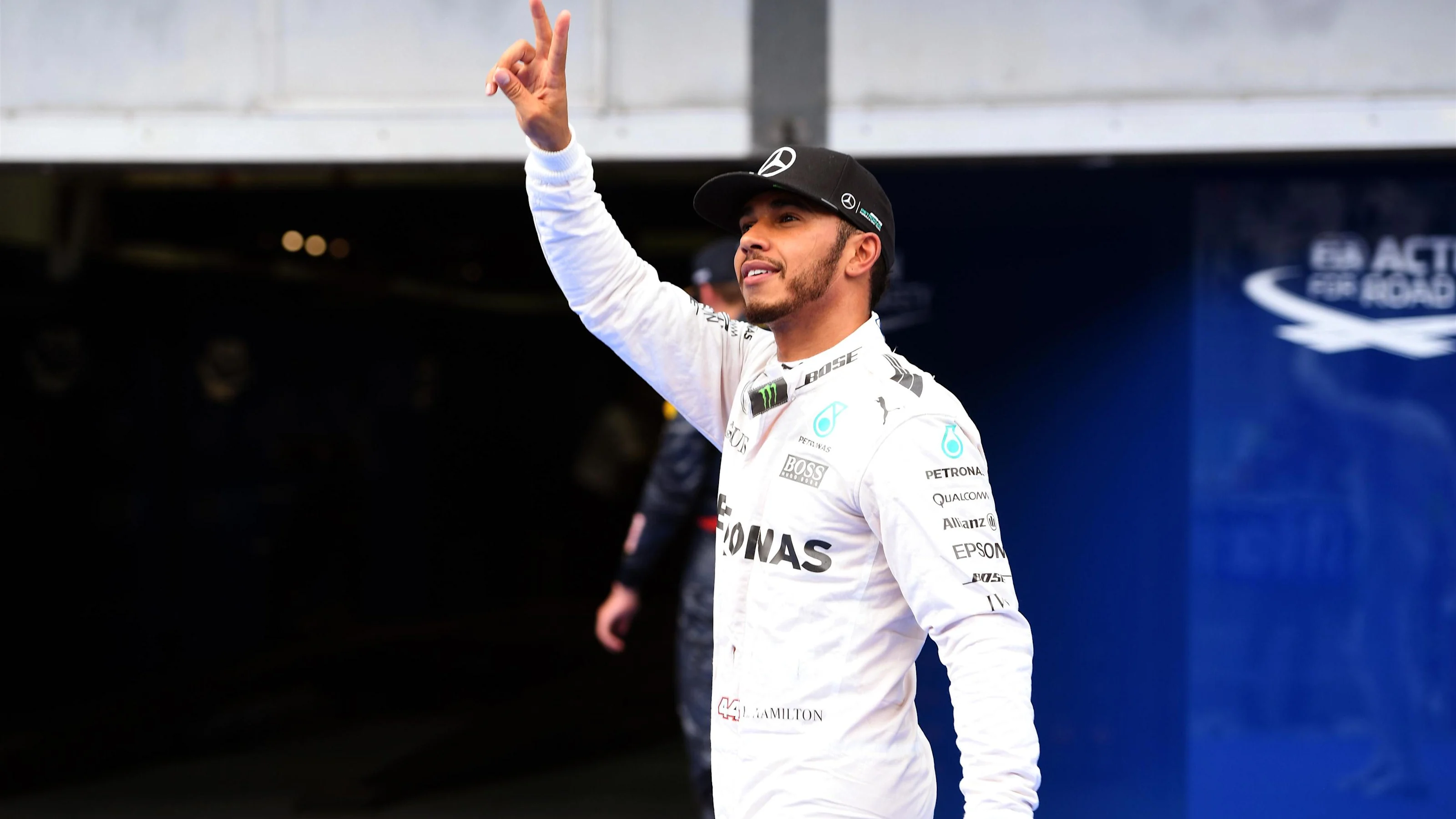 Pole sitter Lewis Hamilton (GBR) Mercedes AMG F1 celebrates in parc ferme at Formula One World