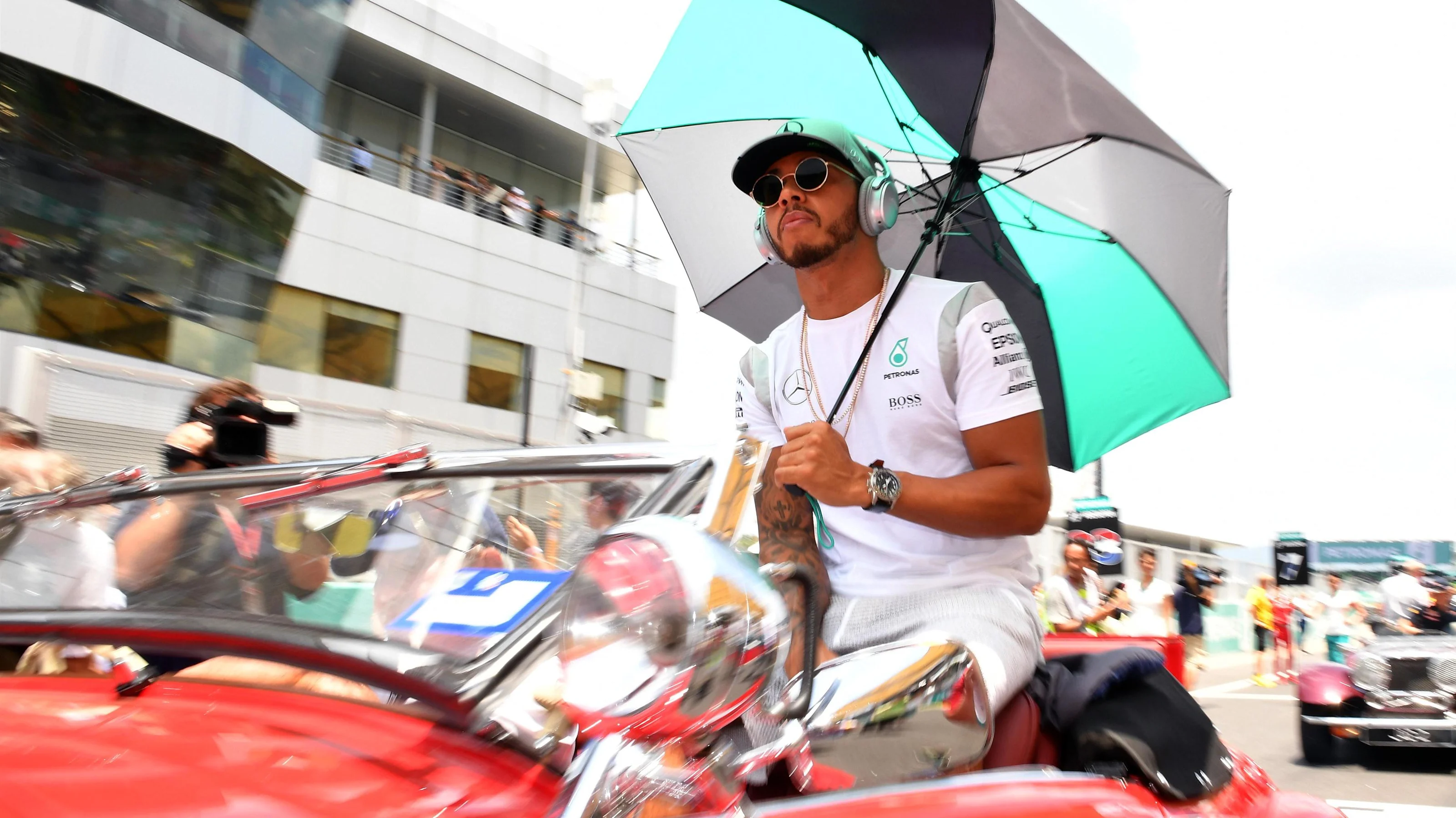 Lewis Hamilton (GBR) Mercedes AMG F1 on the drivers parade at Formula One World Championship, Rd16,