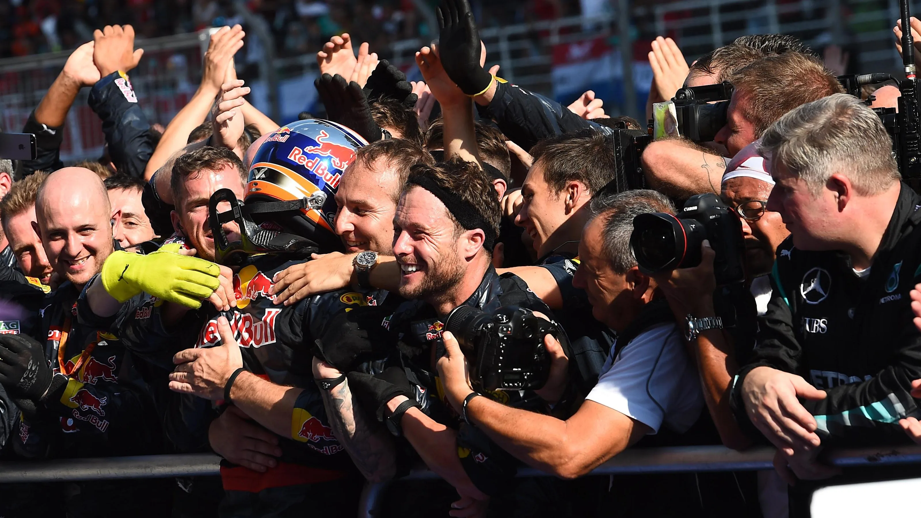 Max Verstappen (NED) Red Bull Racing celebrates in parc ferme at Formula One World Championship,