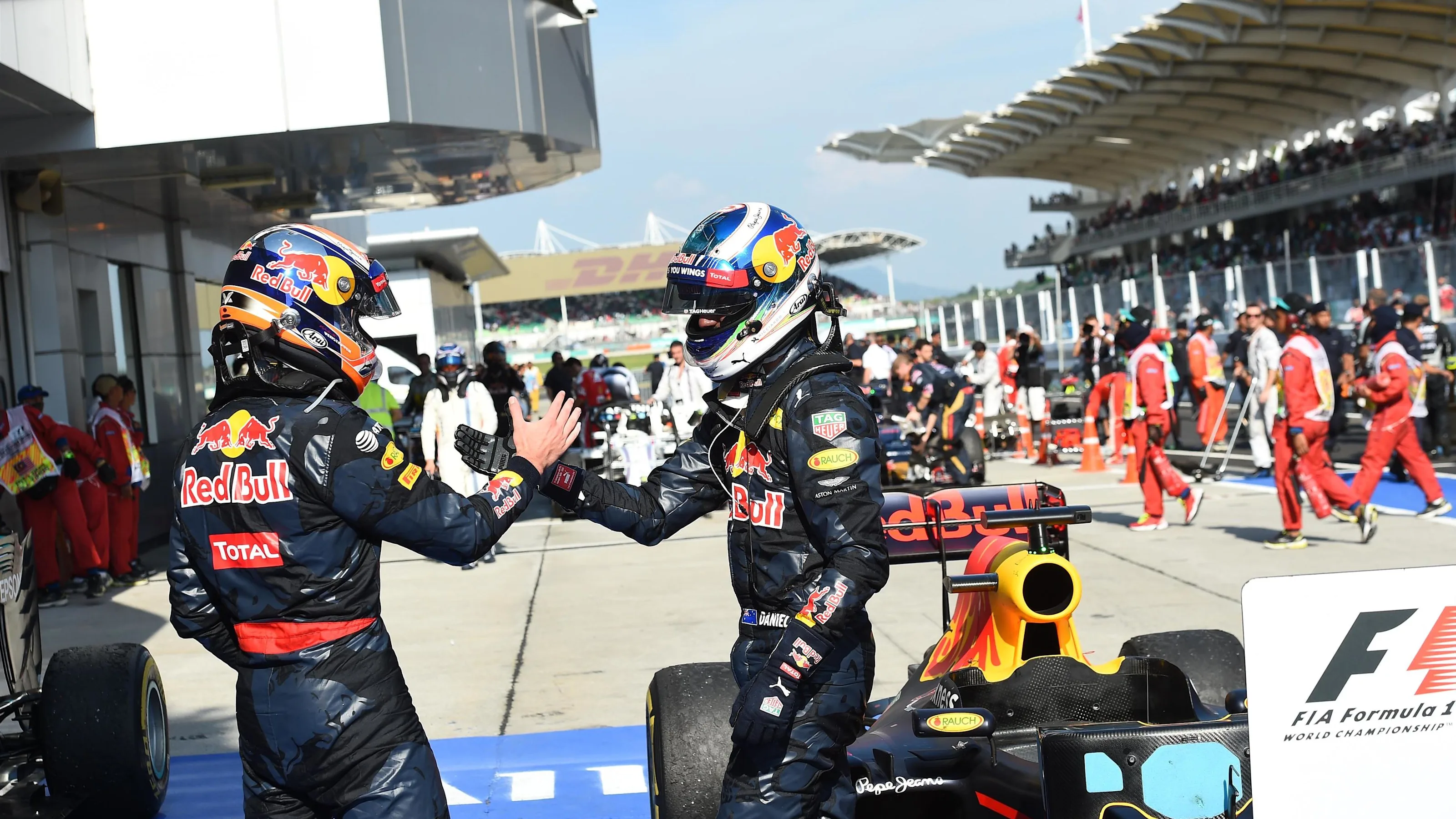 Race winner Daniel Ricciardo (AUS) Red Bull Racing and Max Verstappen (NED) Red Bull Racing RB12