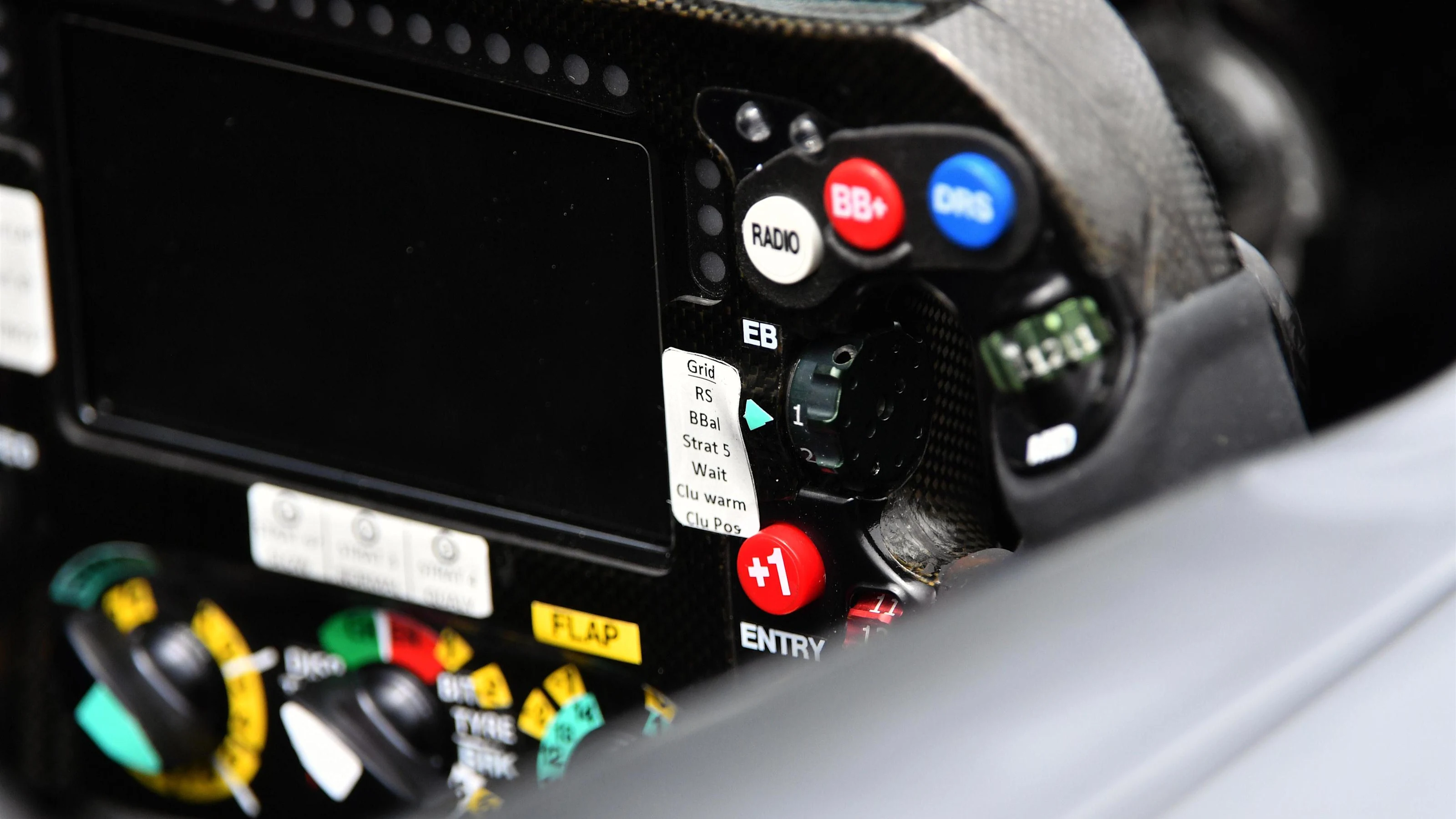 Mercedes-Benz F1 W07 Hybrid steering wheel detail at Formula One World Championship, Rd16,