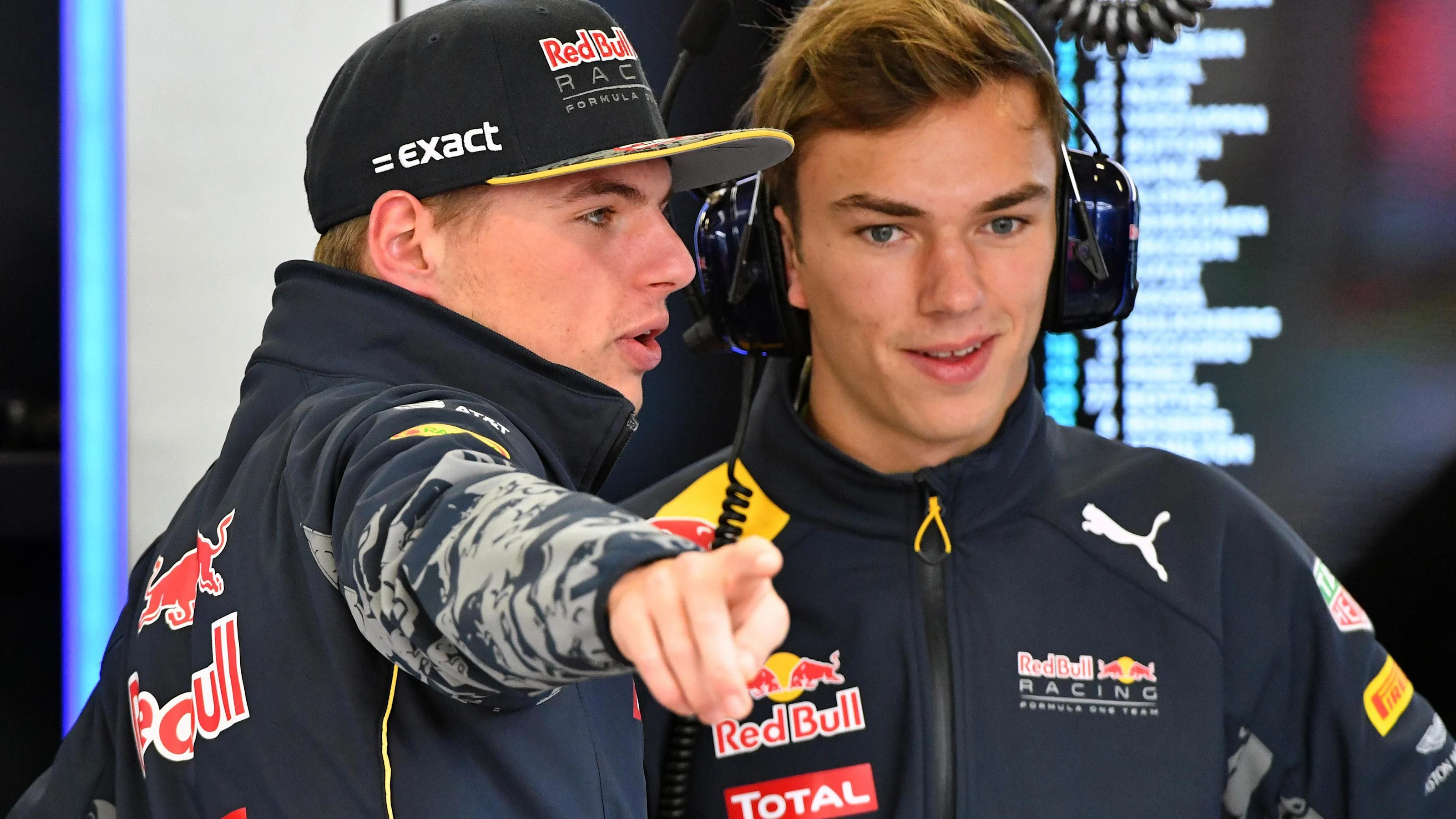 Max Verstappen (NED) Red Bull Racing and Pierre Gasly (FRA) Red Bull Racing at Formula One World