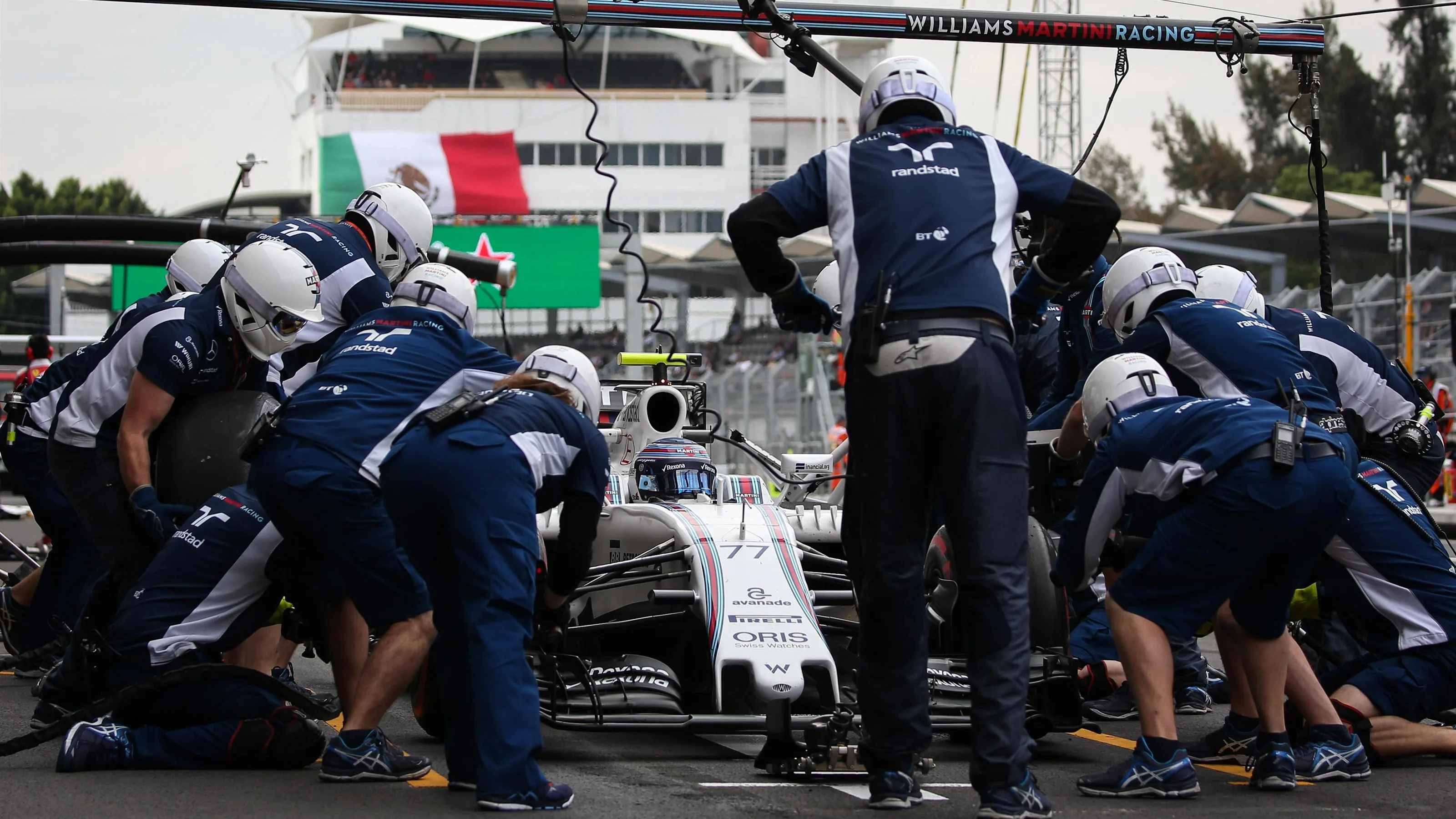 Valtteri Bottas (FIN) Williams FW38 makes a practice pitstop at Formula One World Championship,