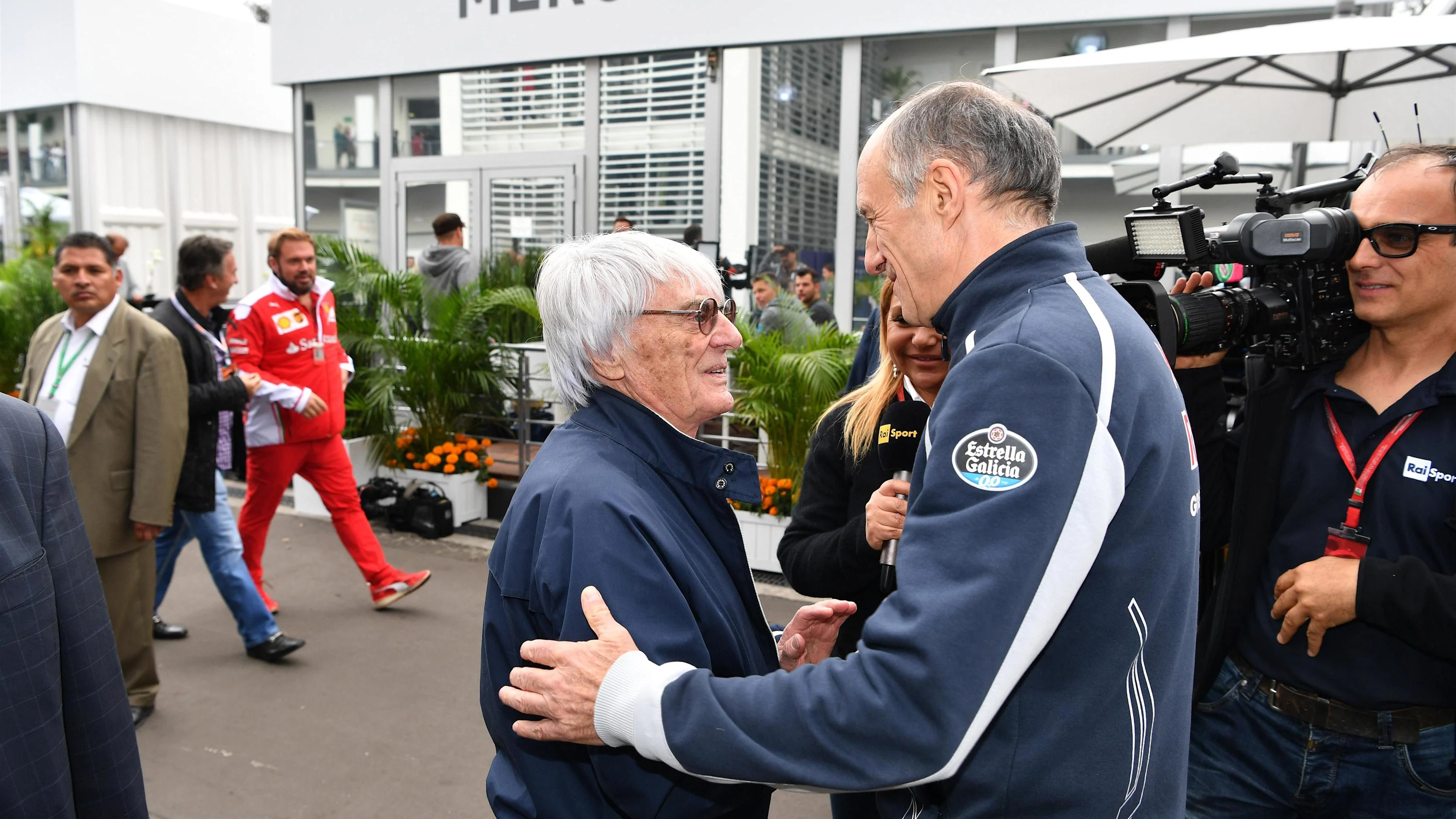 Bernie Ecclestone (GBR) CEO Formula One Group (FOM) and Franz Tost (AUT) Scuderia Toro Rosso Team