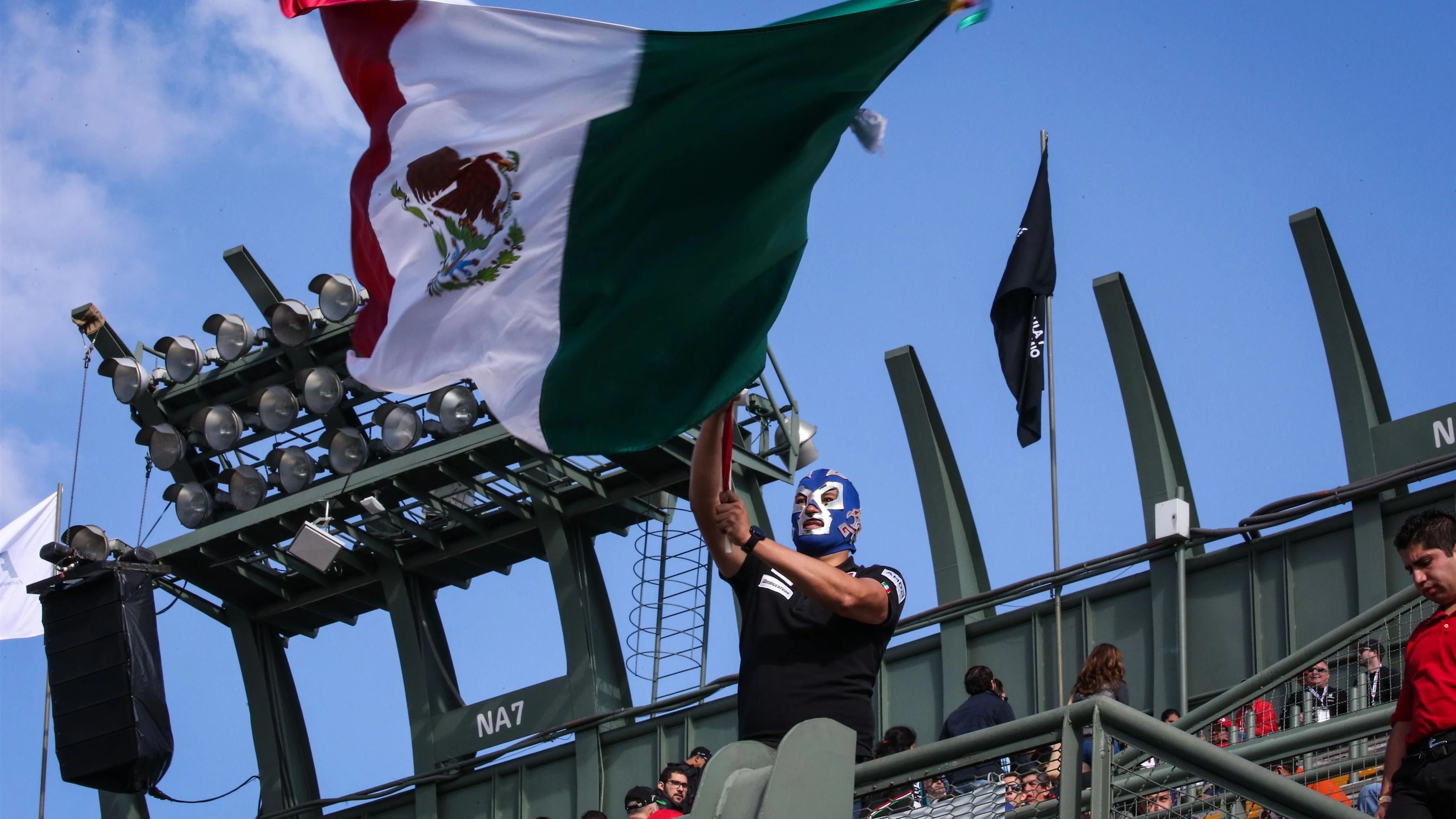 Fan with wrestling mask and mexican flag at Formula One World Championship, Rd19, Mexican Grand