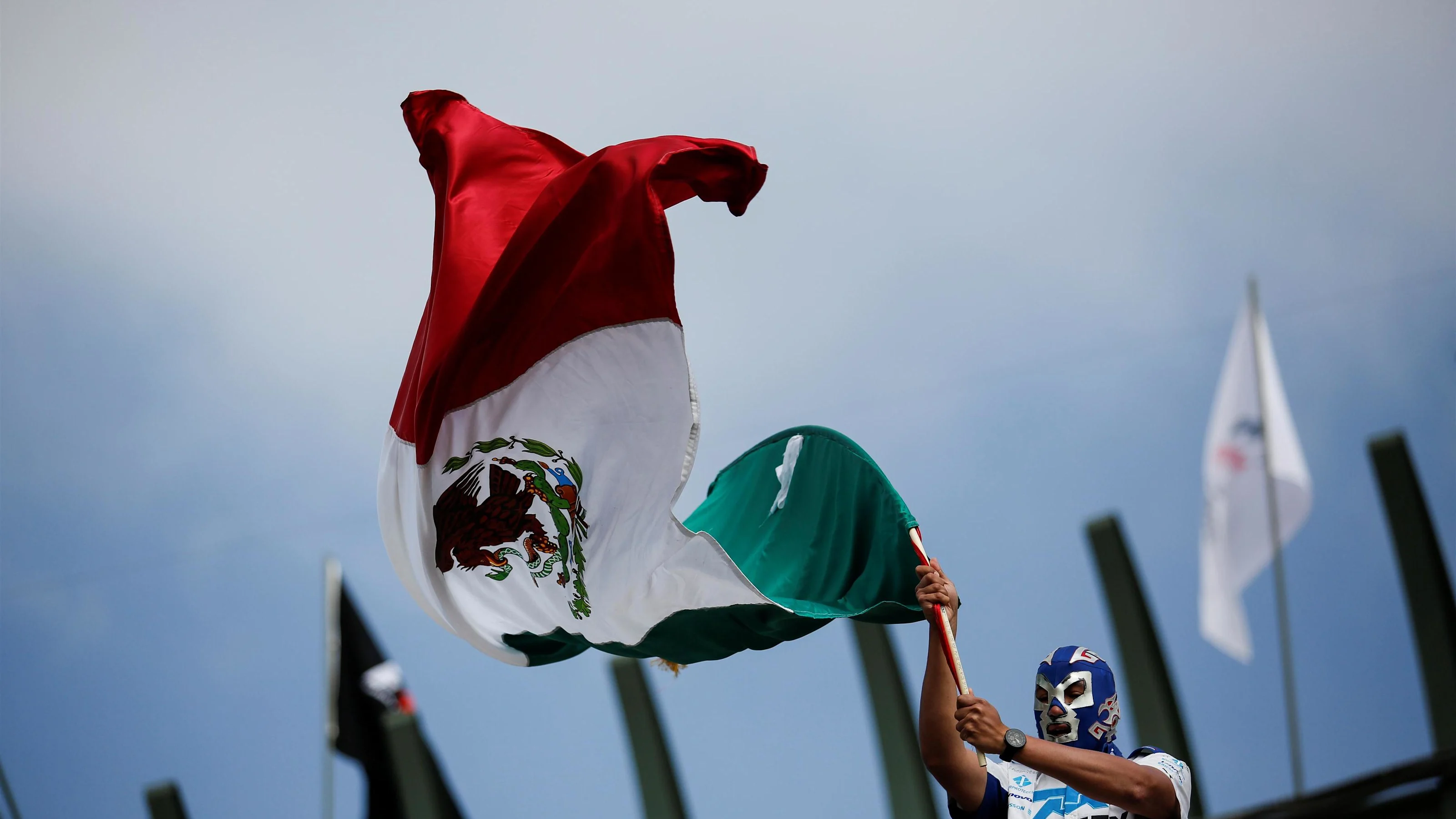 Fan and Mexican flag at Formula One World Championship, Rd19, Mexican Grand Prix, Race, Circuit