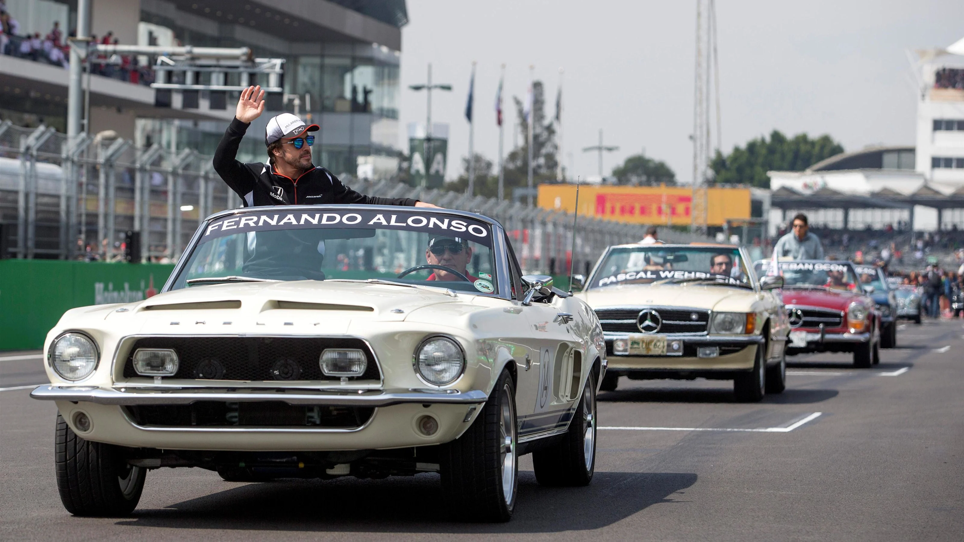 Fernando Alonso (ESP) McLaren on the drivers parade at Formula One World Championship, Rd19,