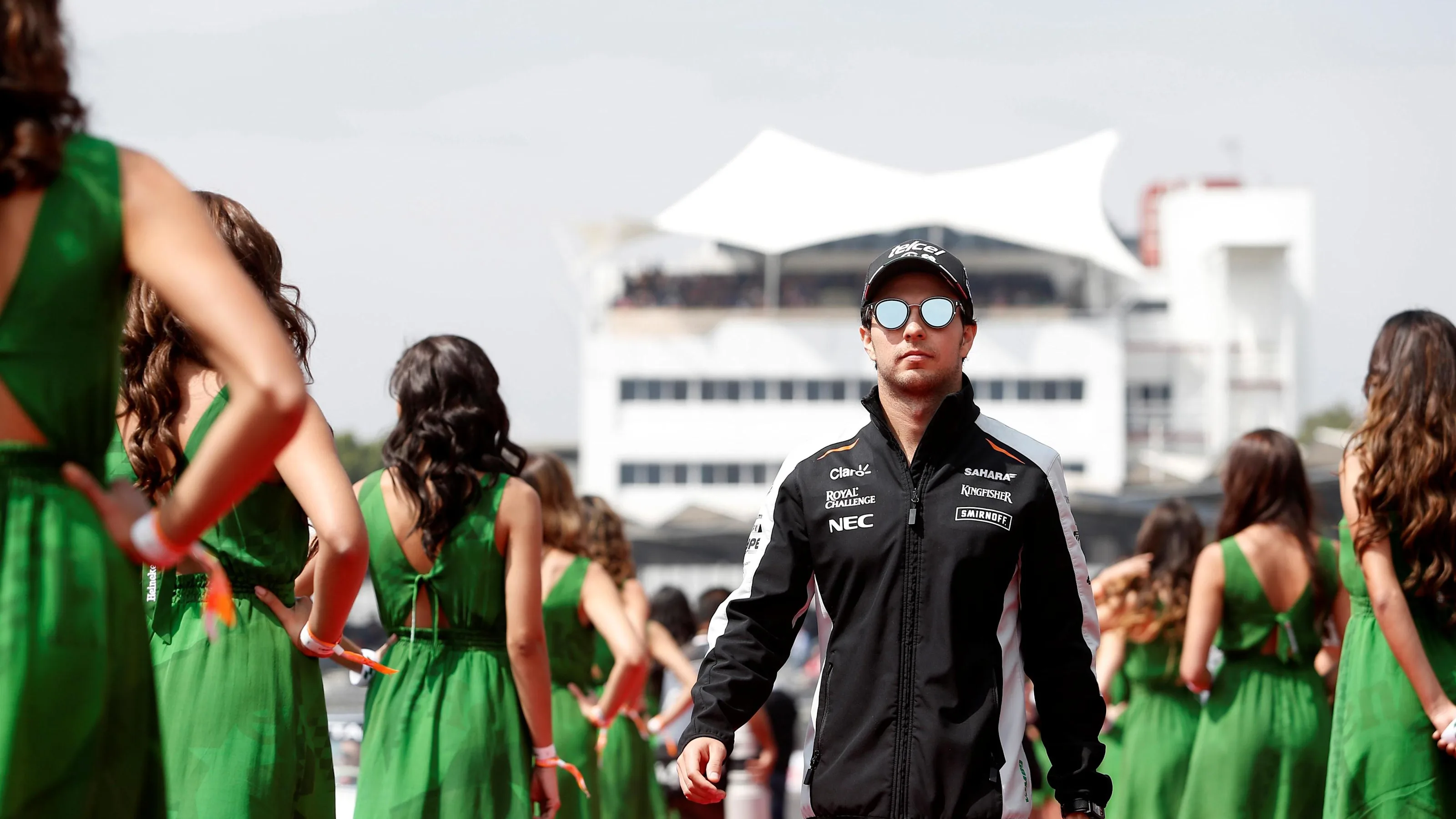 Sergio Perez (MEX) Force India on the drivers parade on the drivers parade at Formula One World