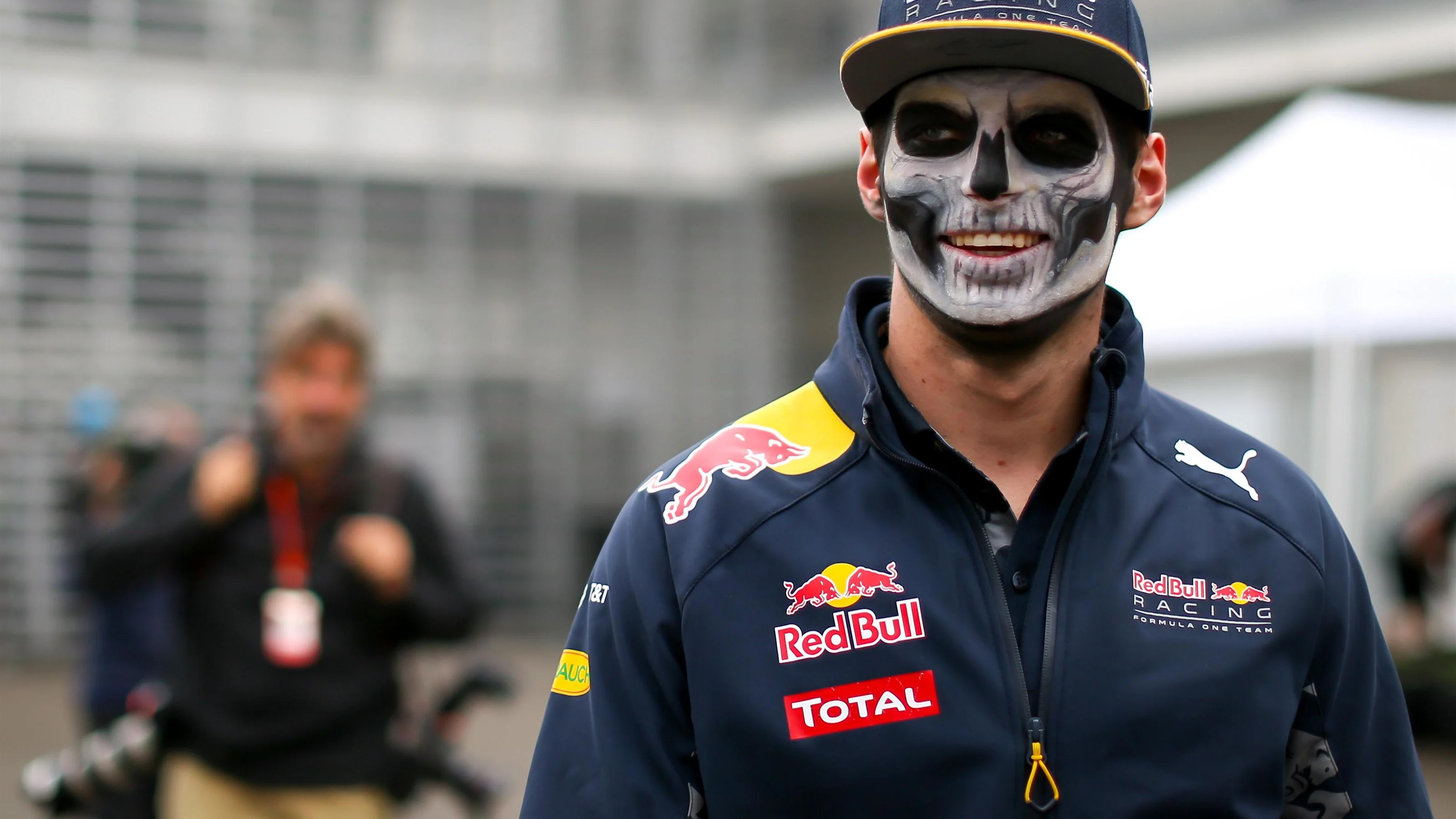 Max Verstappen (NED) Red Bull Racing with Day Of The Dead face paint at Formula One World