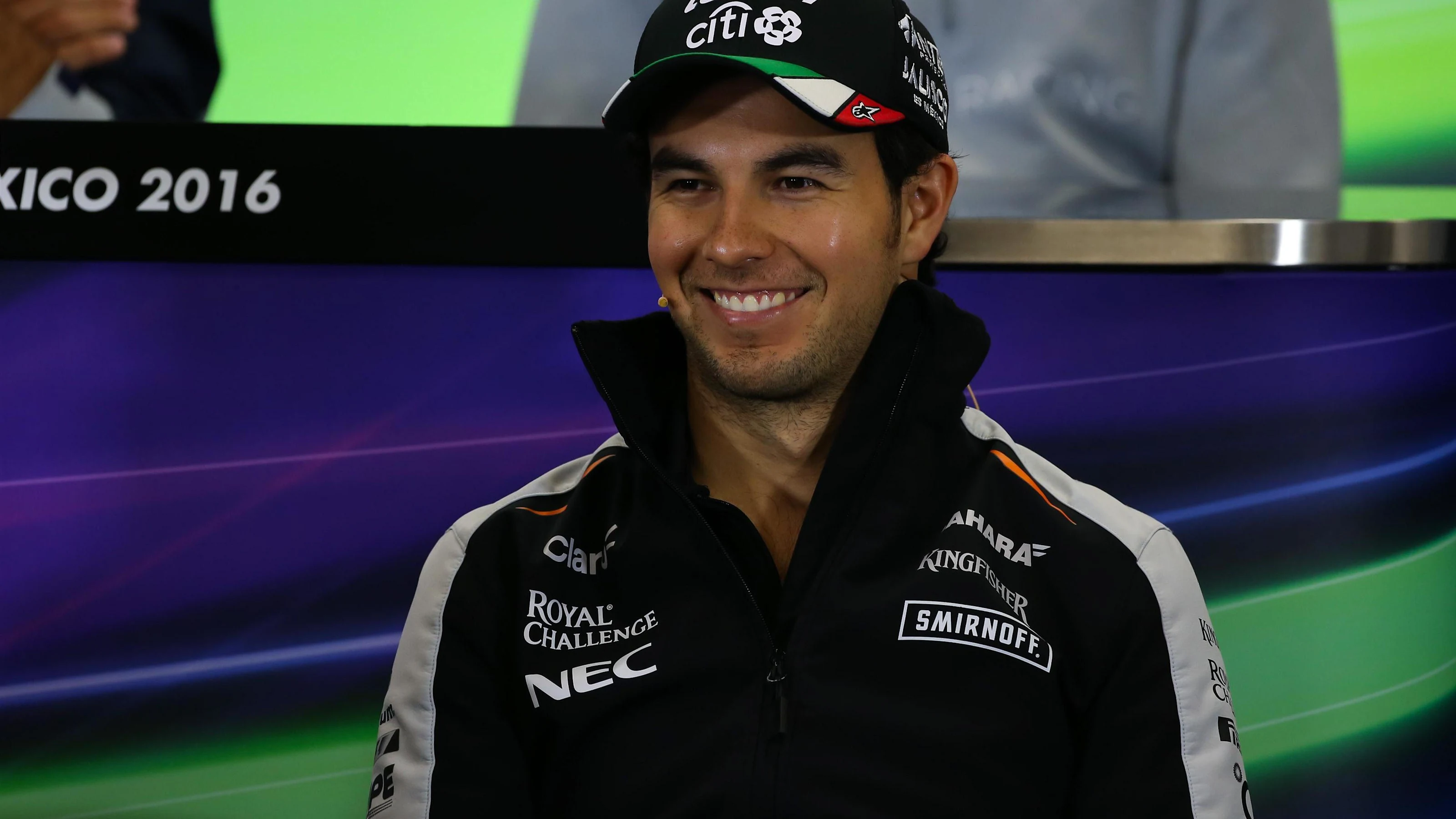Sergio Perez (MEX) Force India in the Press Conference at Formula One World Championship, Rd19,