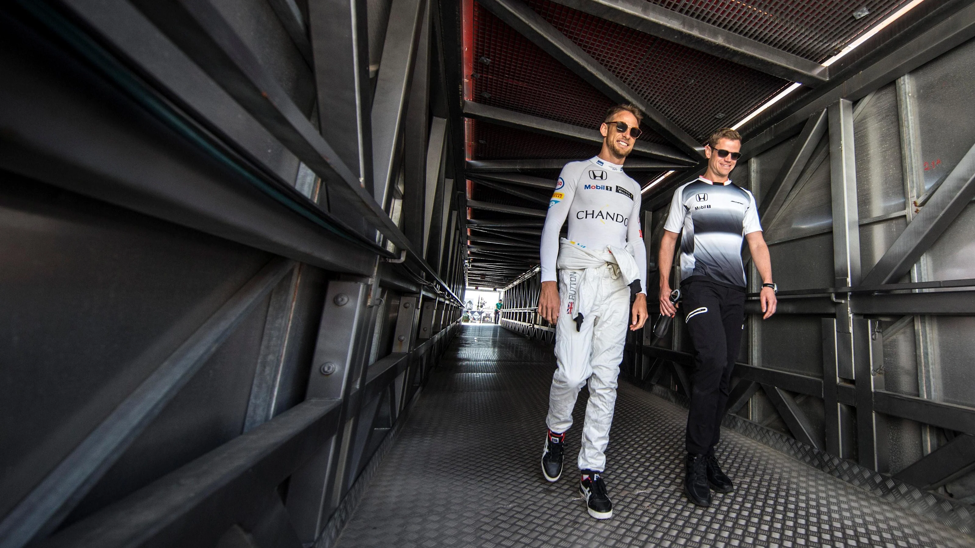 Jenson Button (GBR) McLaren and trainer Mike Collier (GBR) at Formula One World Championship, Rd6,
