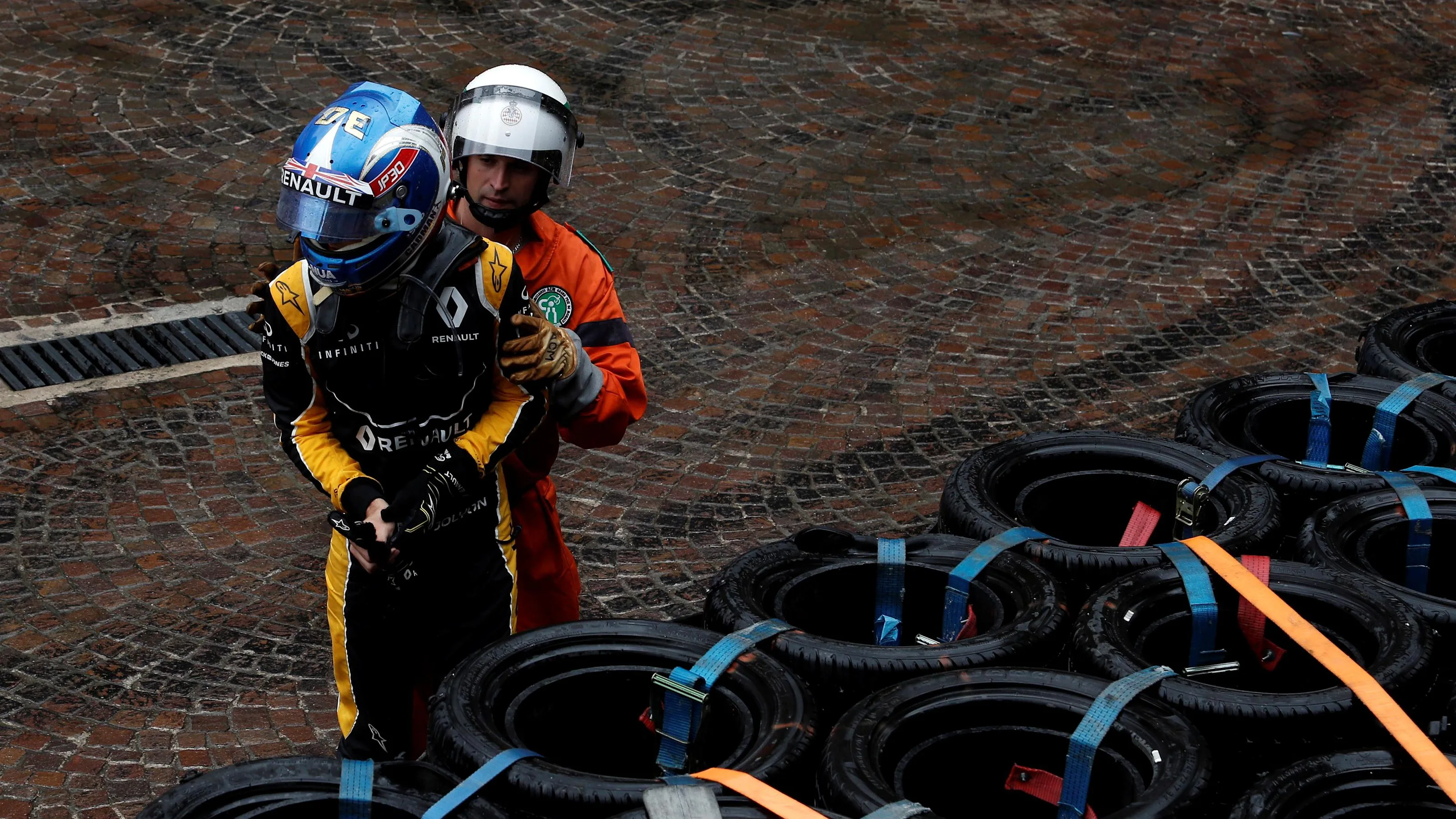 Race retiree Jolyon Palmer (GBR) Renault Sport F1 Team after crashing out of the race at Formula
