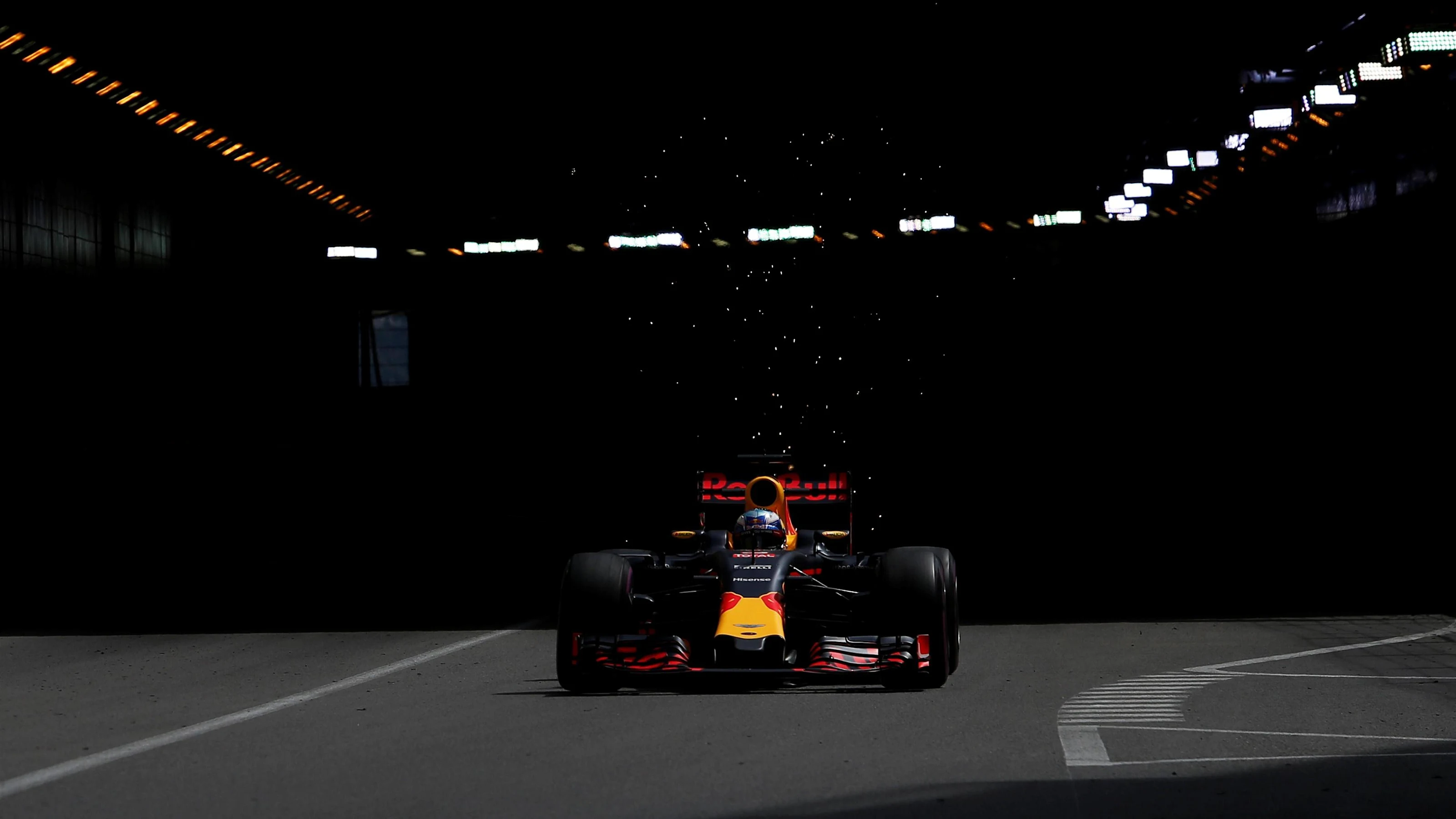 Daniel Ricciardo (AUS) Red Bull Racing RB12 sparks at Formula One World Championship, Rd6, Monaco