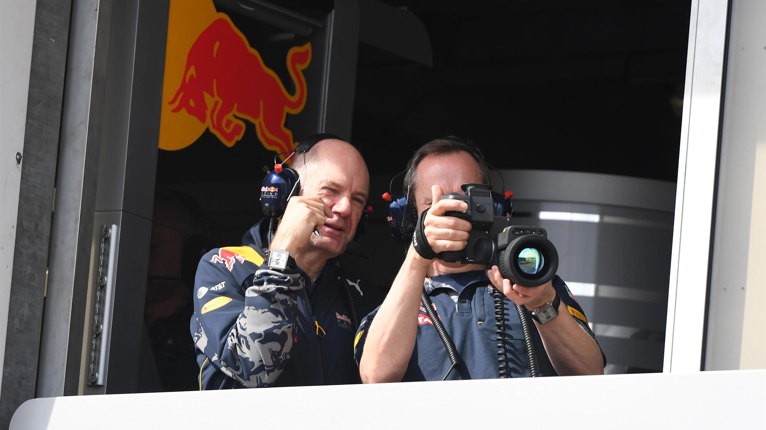Adrian Newey (GBR) Red Bull Racing and Paul Monaghan (GBR) Red Bull Racing Chief Engineer with