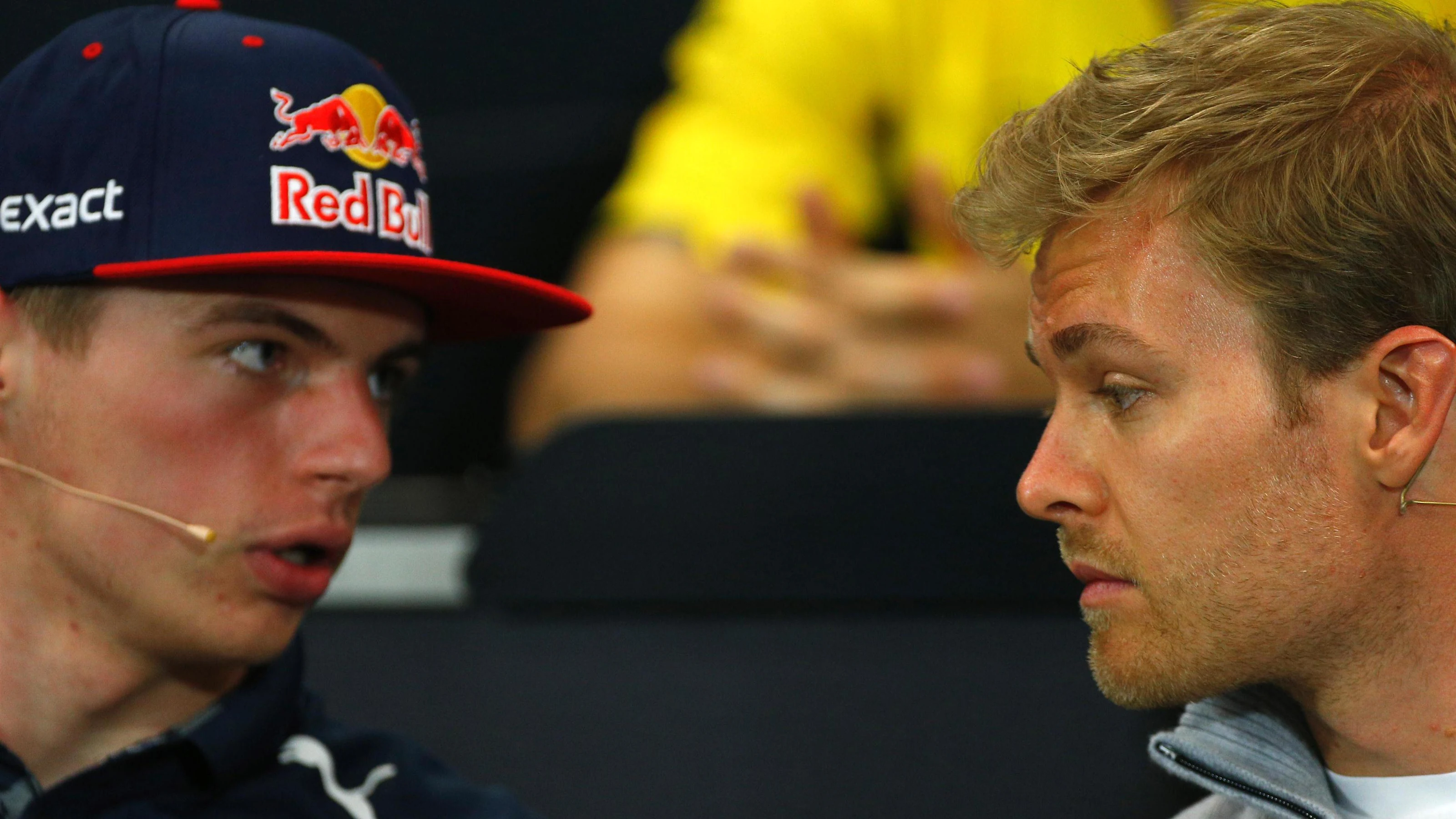 Max Verstappen (NED) Red Bull Racing and Nico Rosberg (GER) Mercedes AMG F1 in the Press Conference