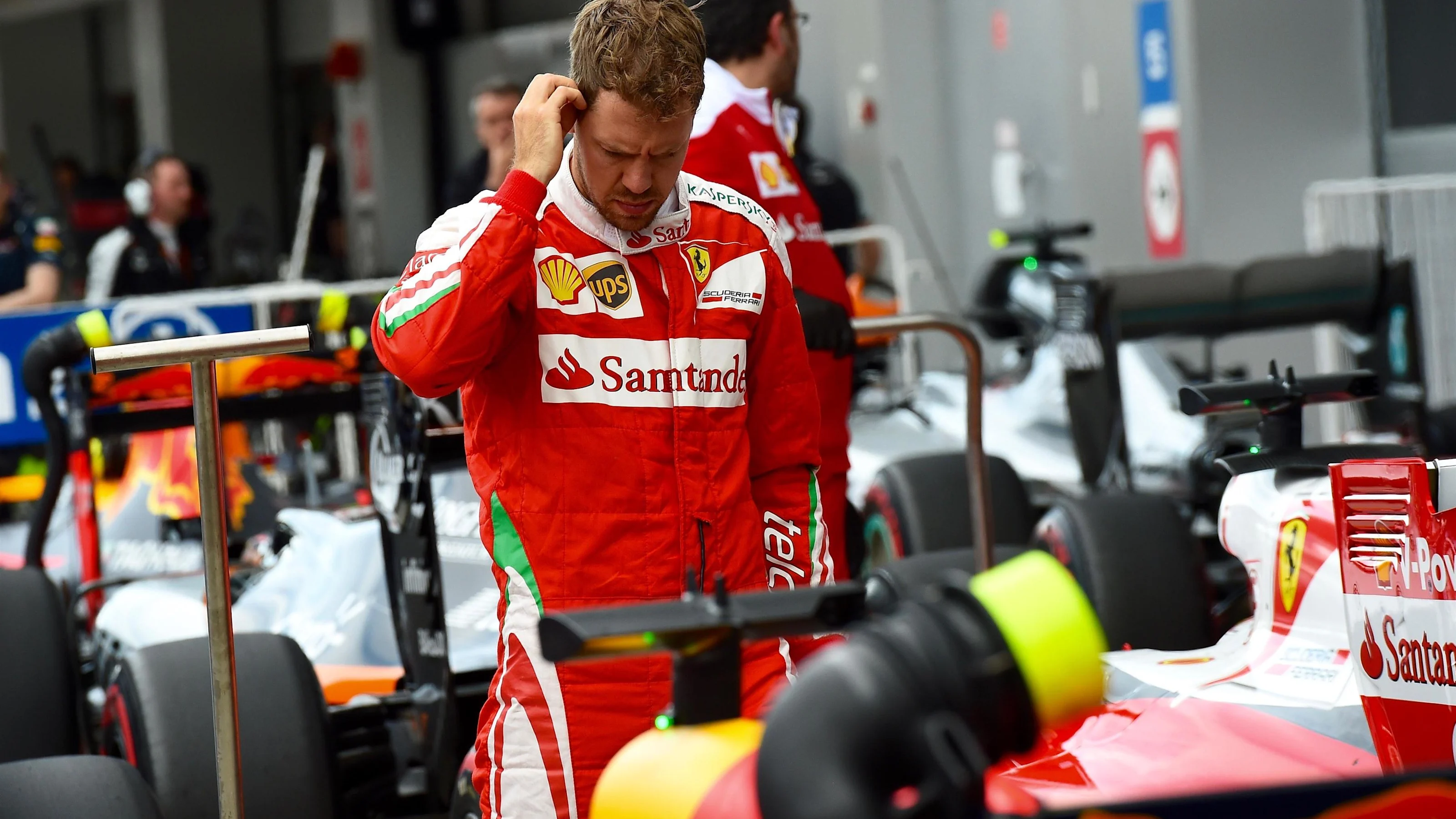 Sebastian Vettel (GER) Ferrari in parc ferme at Formula One World Championship, Rd4, Russian Grand