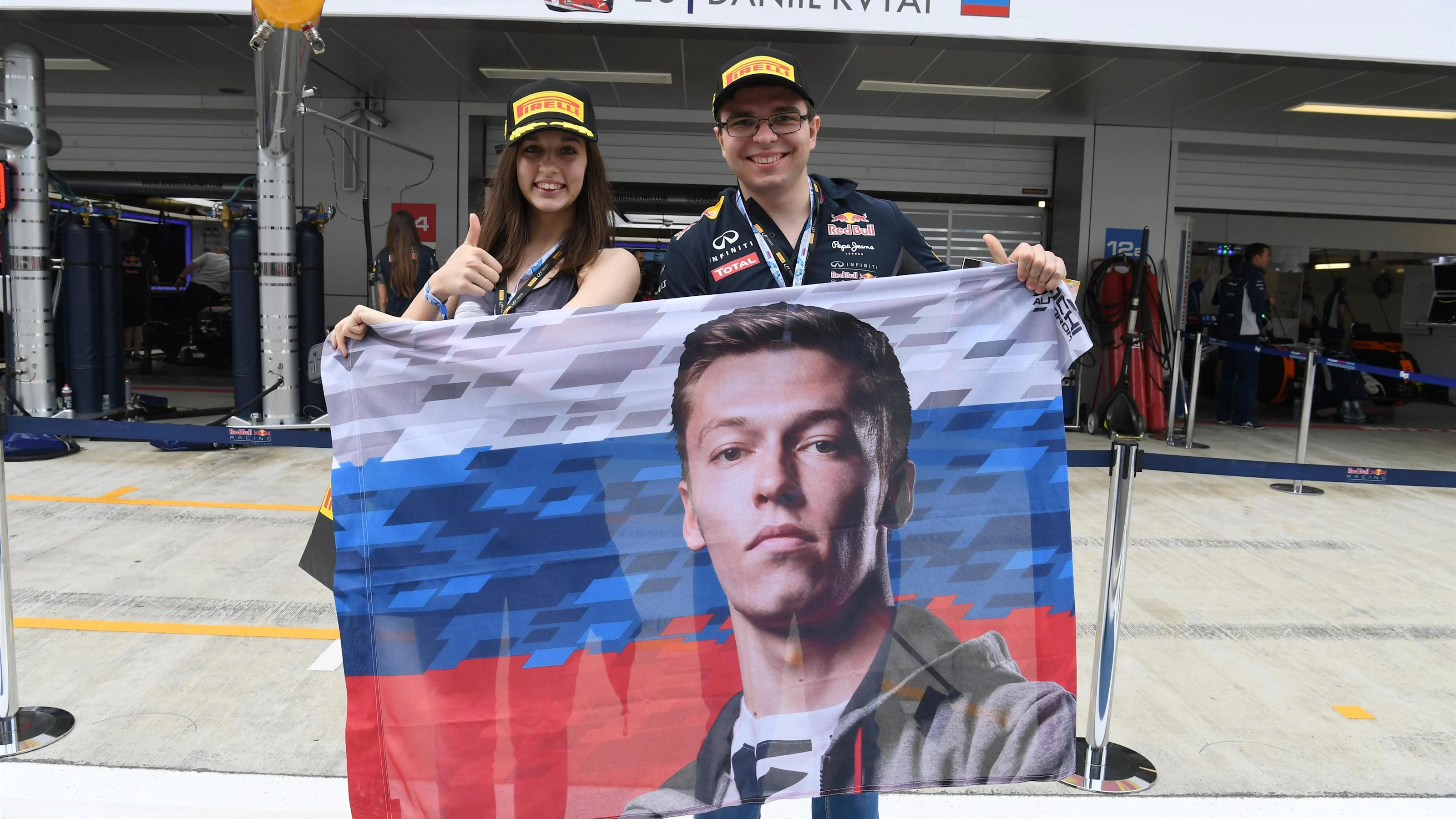 Daniil Kvyat (RUS) Red Bull Racing fans and flag at Formula One World Championship, Rd4, Russian