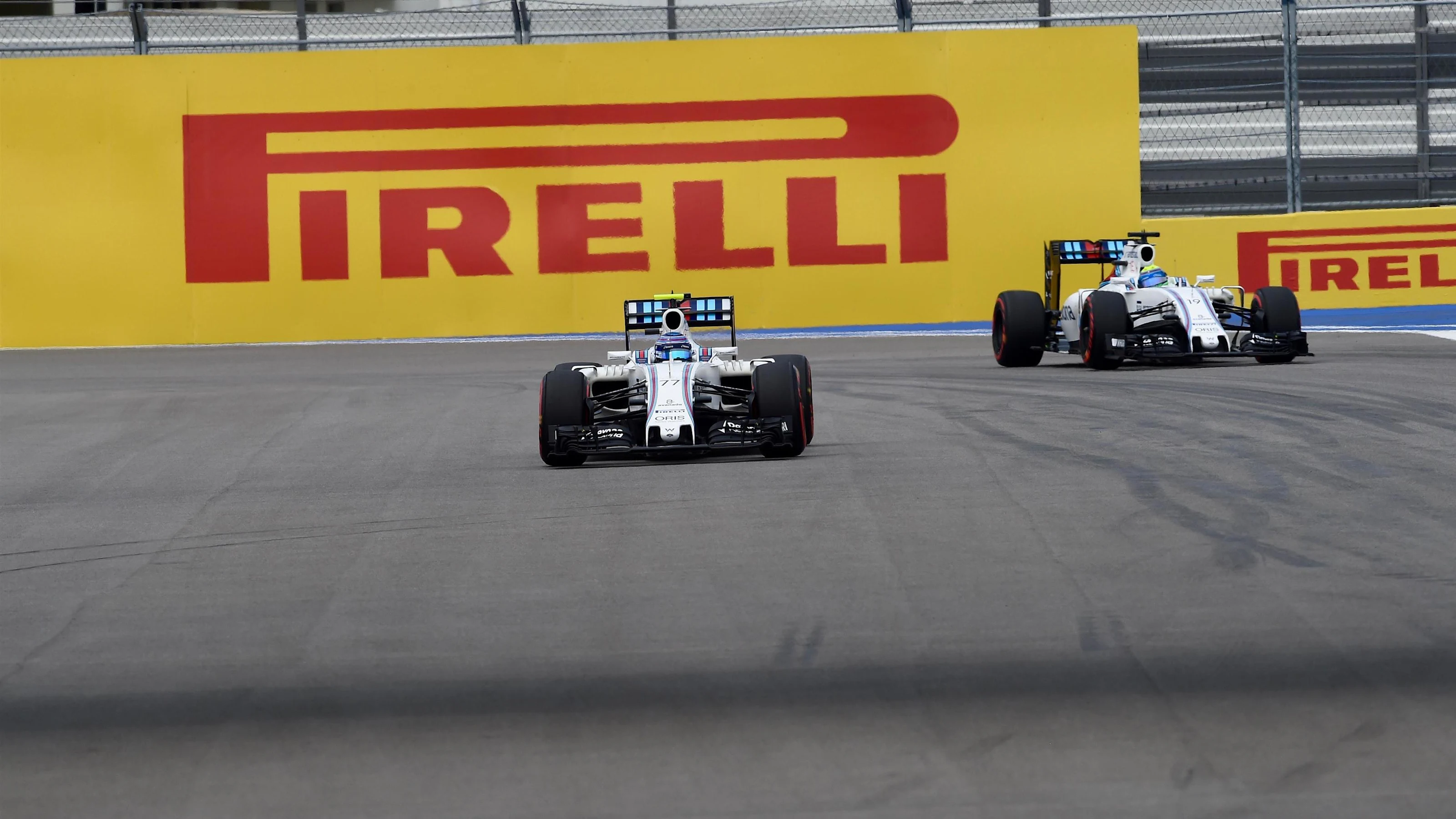 Felipe Massa (BRA) Williams FW38 leads Valtteri Bottas (FIN) Williams FW38 at Formula One World