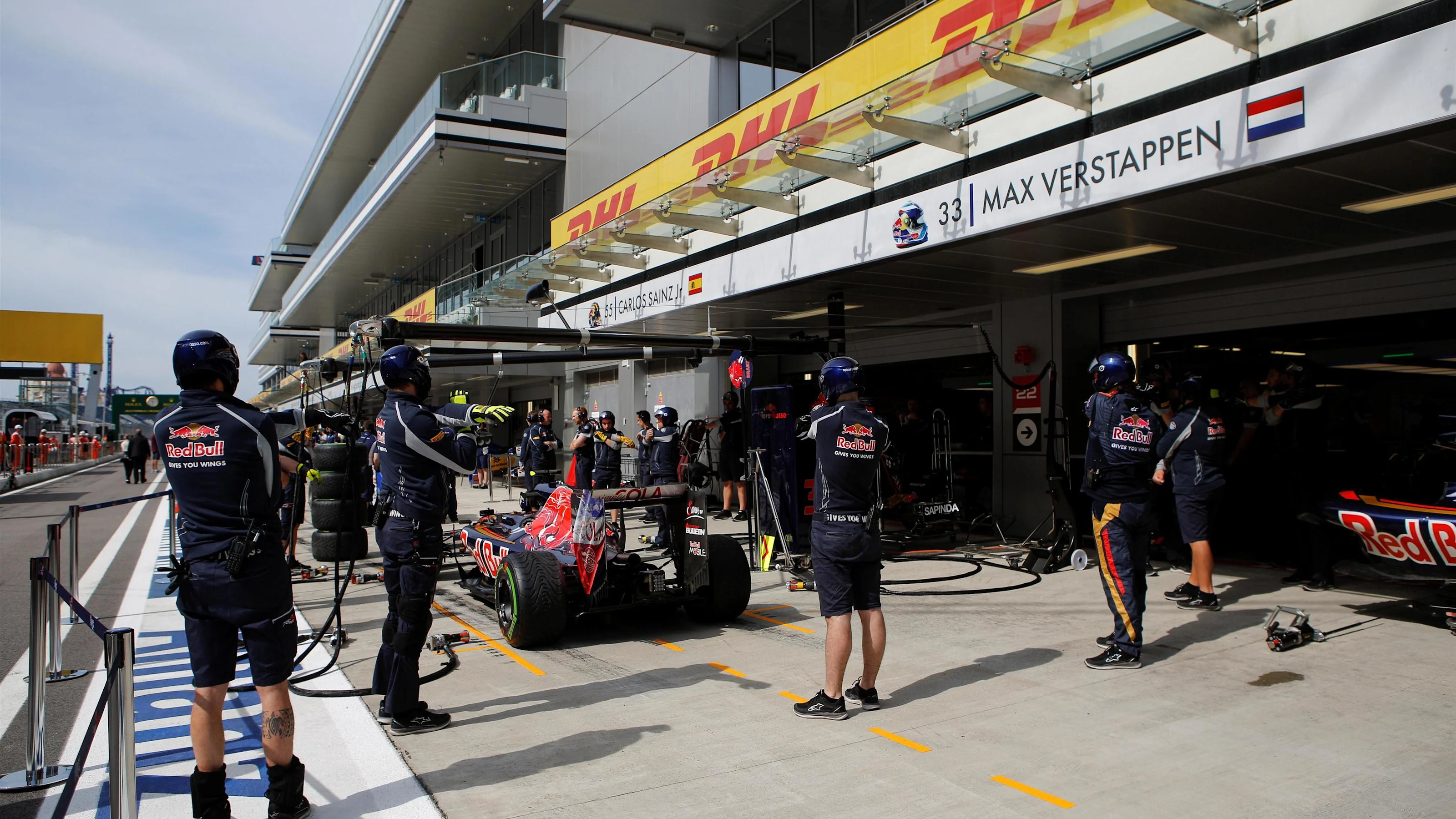 Scuderia Toro Rosso pit stop practice at Formula One World Championship, Rd4, Russian Grand Prix,
