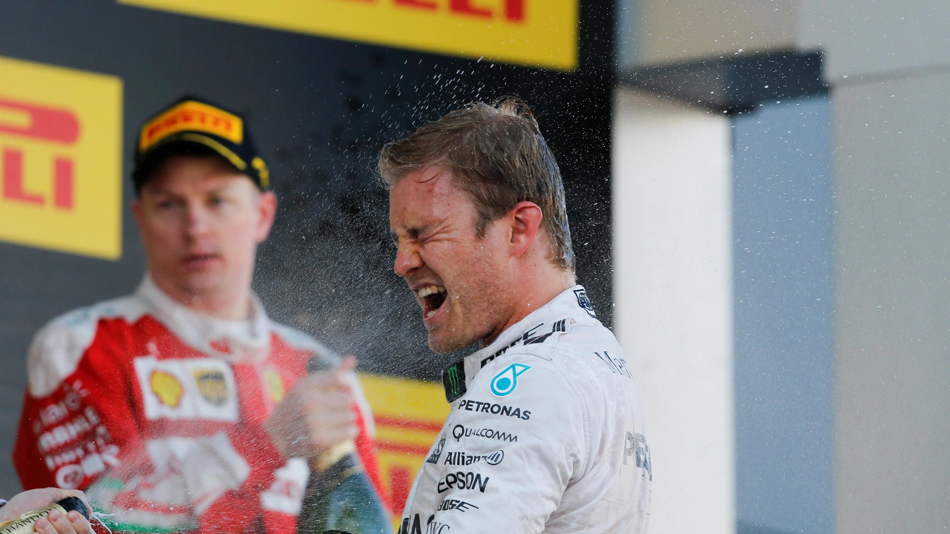 Nico Rosberg (GER) Mercedes AMG F1 celebrates with champagne on the podium at Formula One World