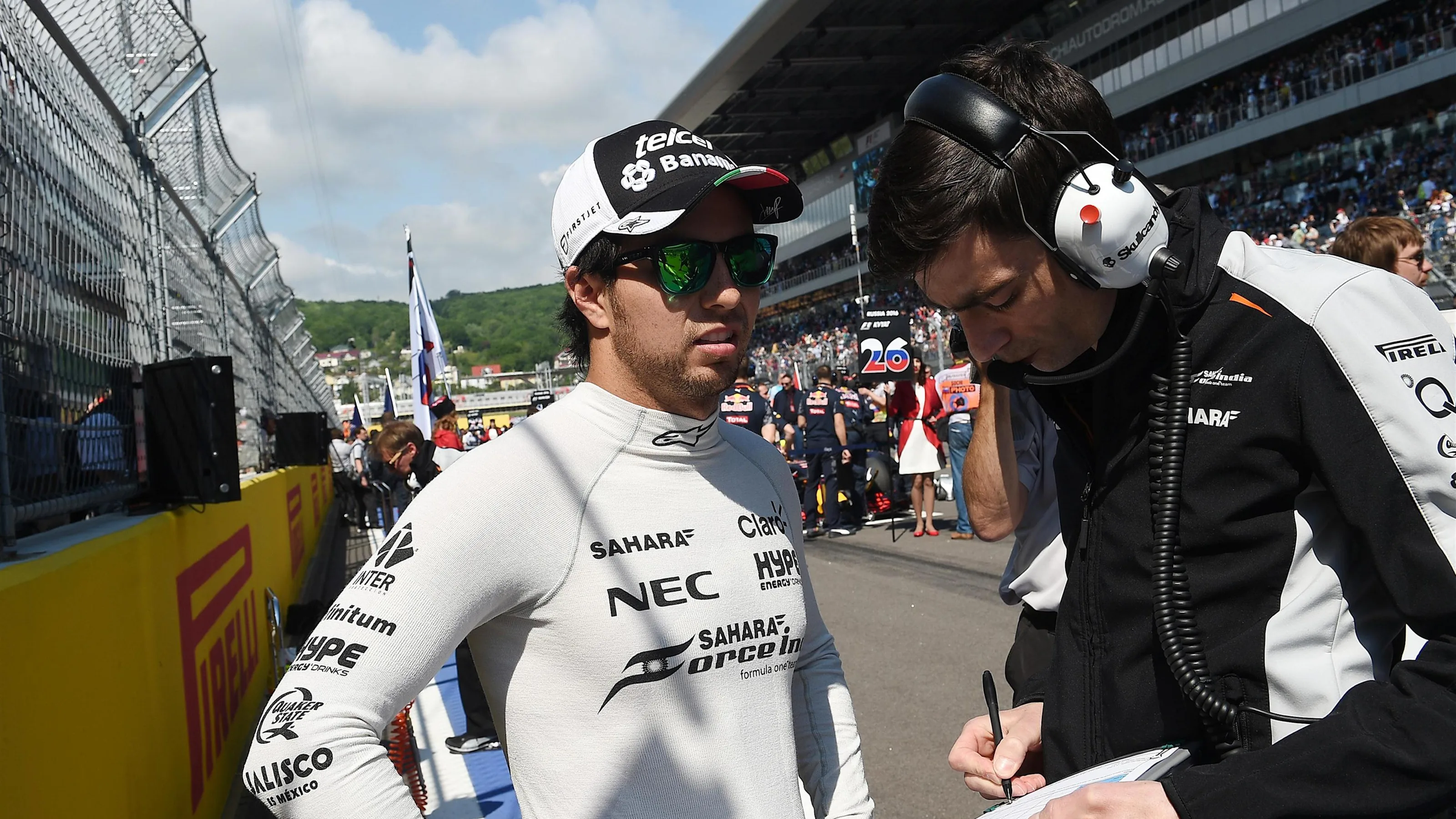 Sergio Perez (MEX) Force India on the grid at Formula One World Championship, Rd4, Russian Grand