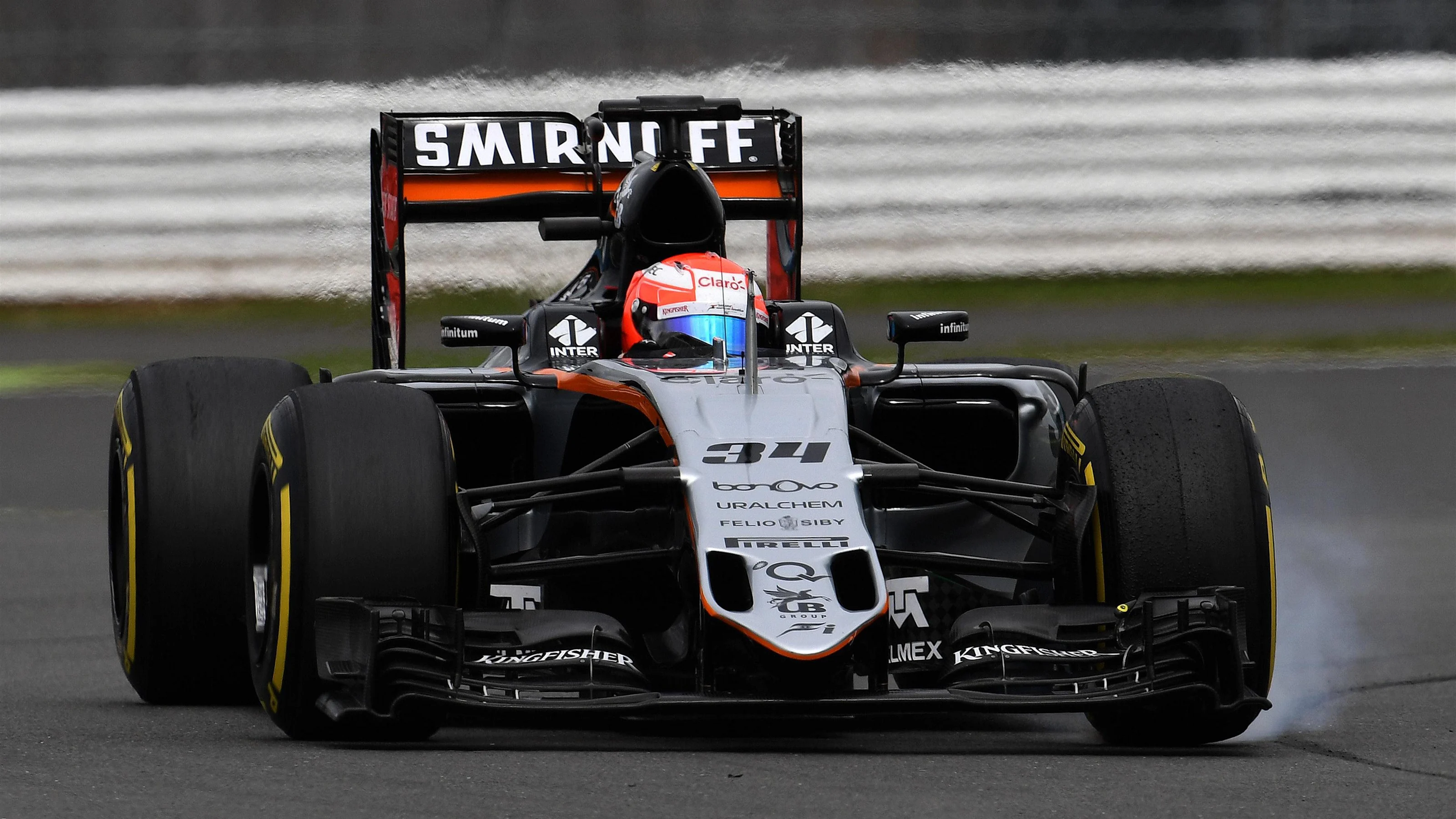 Nikita Mazepin (RUS) Force India VJM09 locks up at Formula One Testing, Day One, Silverstone,