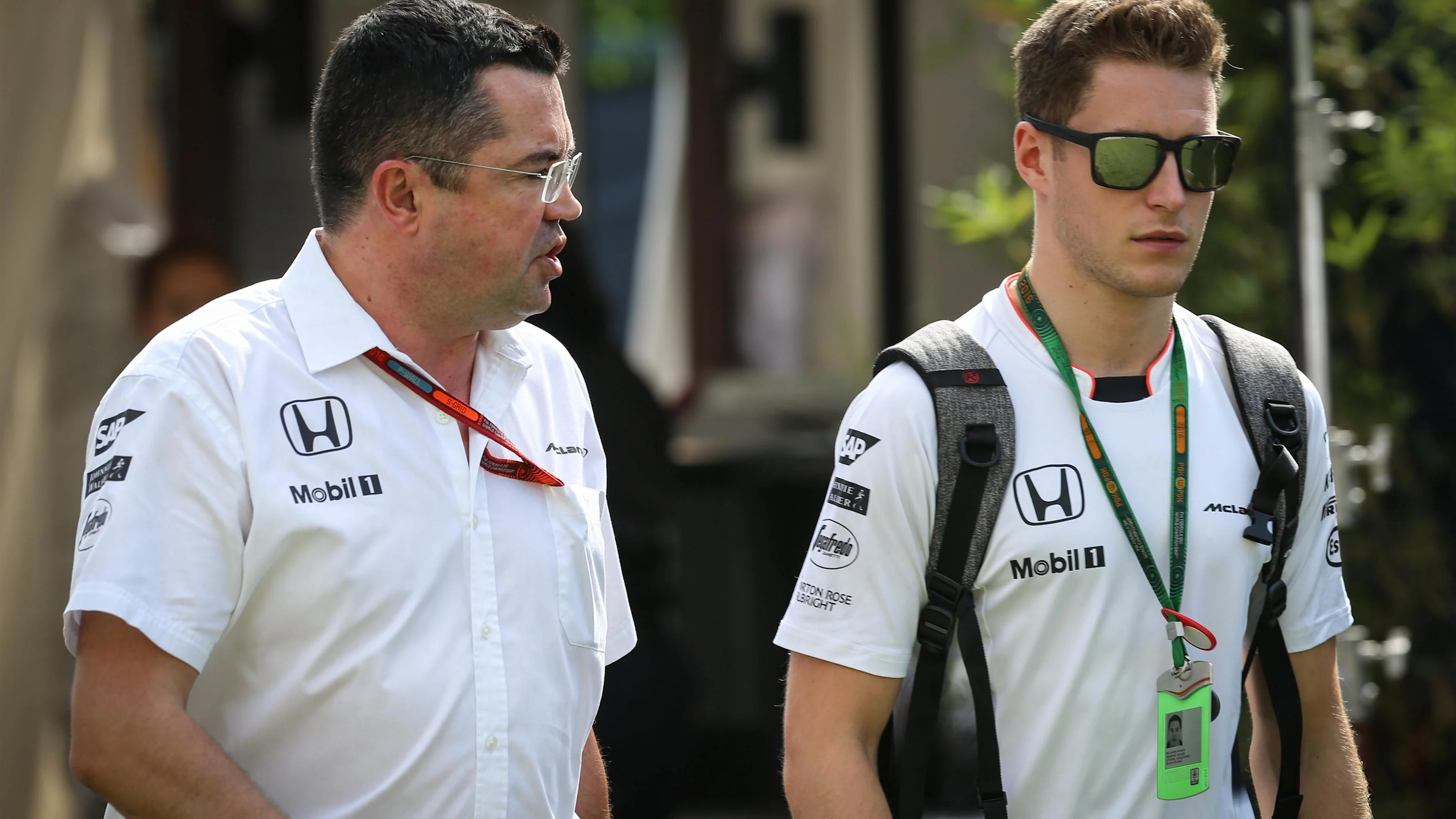 Eric Boullier (FRA) McLaren Racing Director and Stoffel Vandoorne (BEL) McLaren at Formula One
