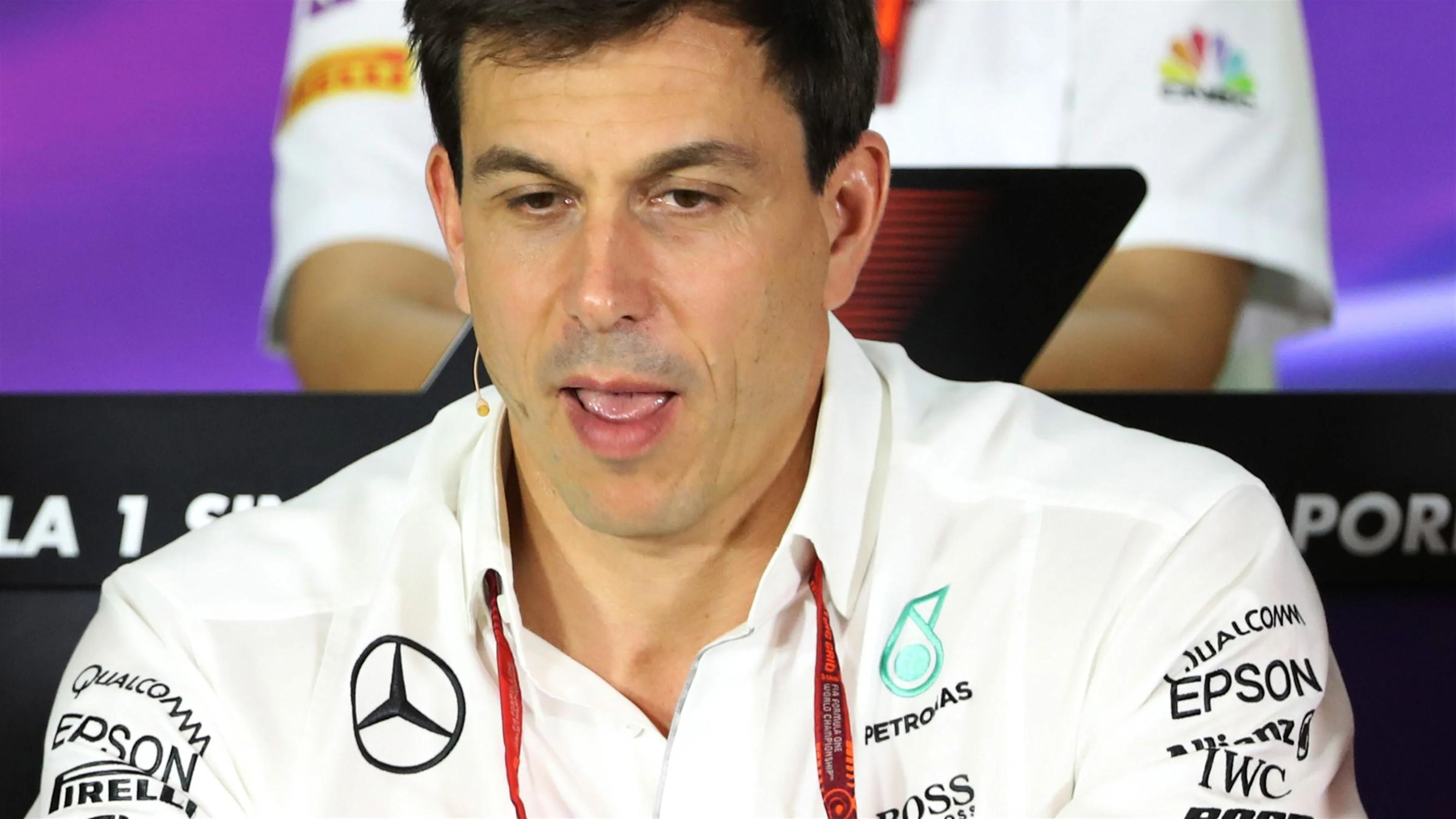 Toto Wolff (AUT) Mercedes AMG F1 Director of Motorsport in the Press Conference at Formula One